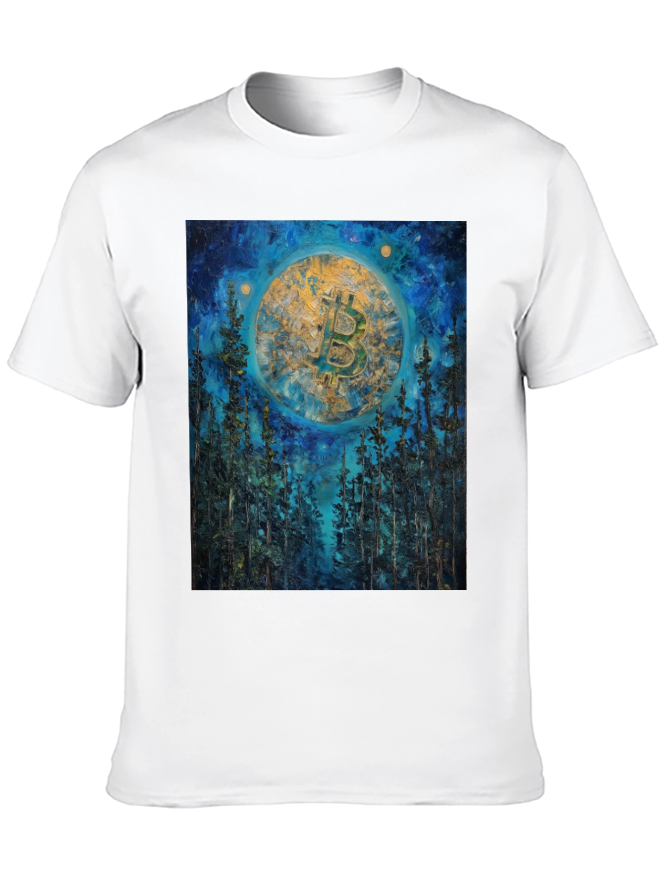 Bitcoin Forest Night Sky Black T-Shirt