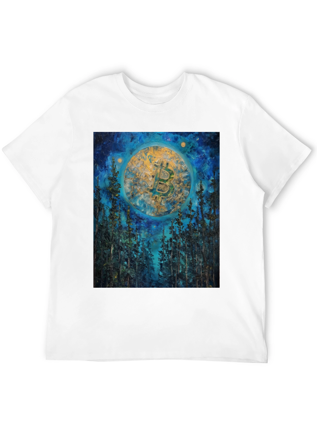 Bitcoin Forest Night Sky Black T-Shirt
