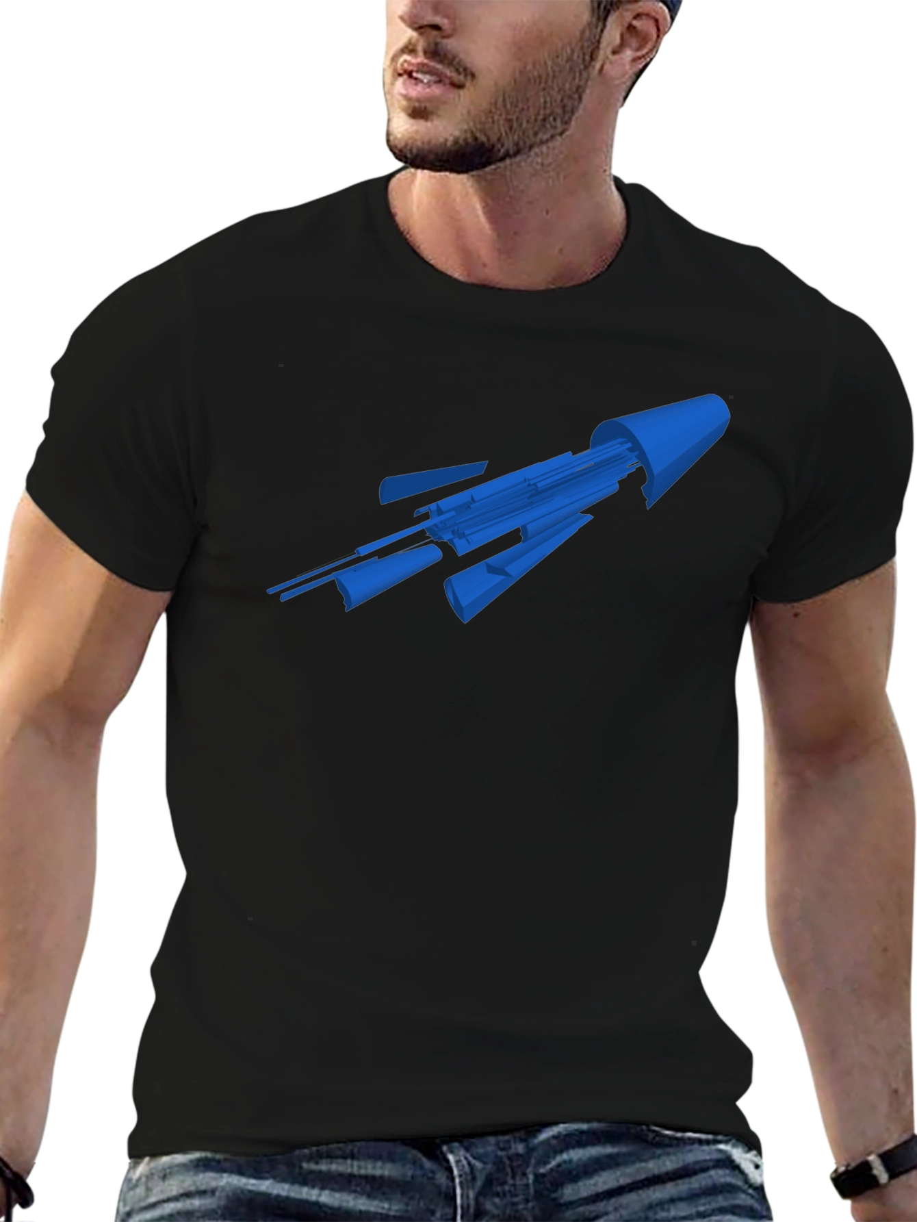 Sci-Fi Spaceship Graphic Tee - Black