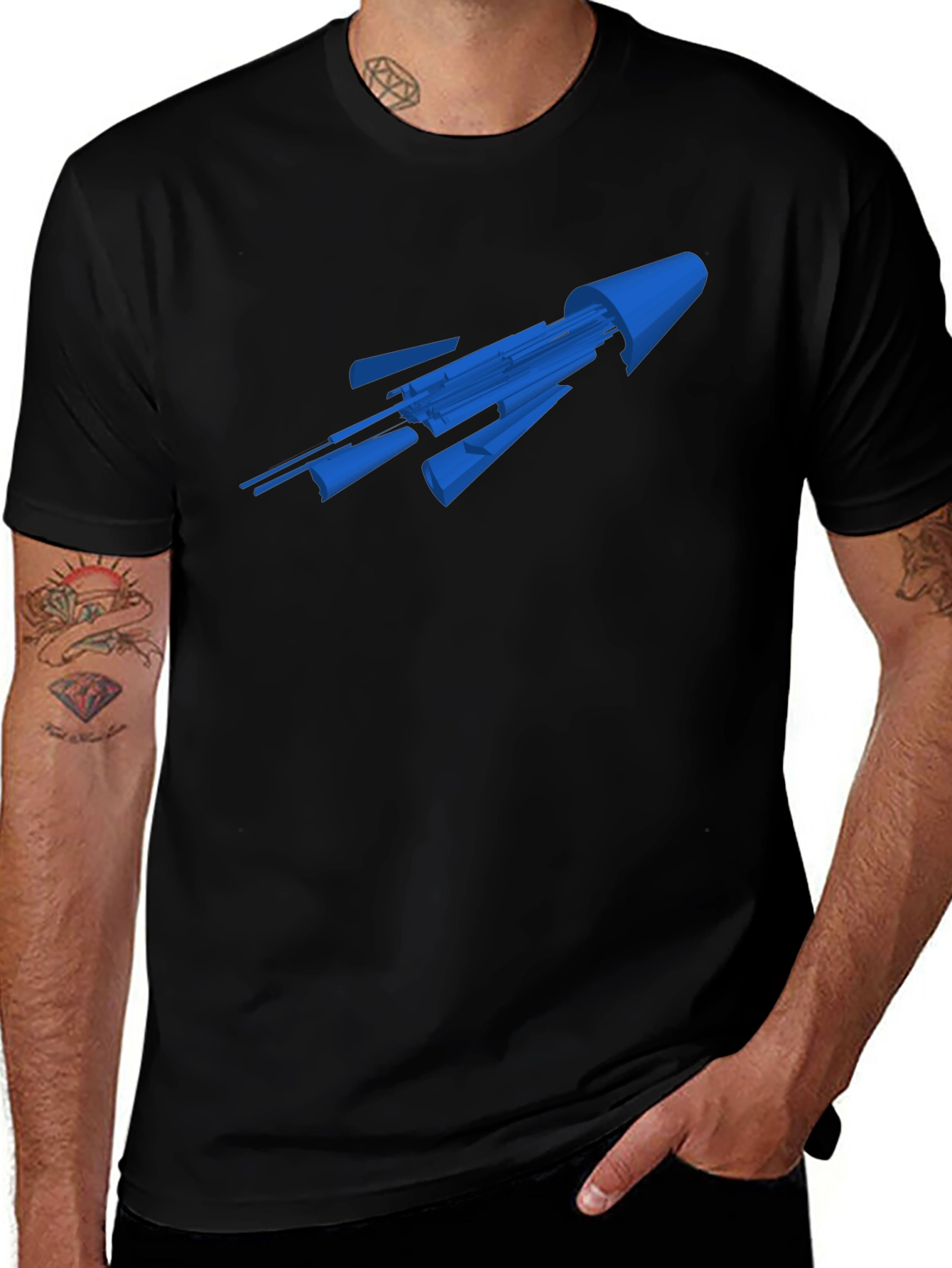 Sci-Fi Spaceship Graphic Tee - Black