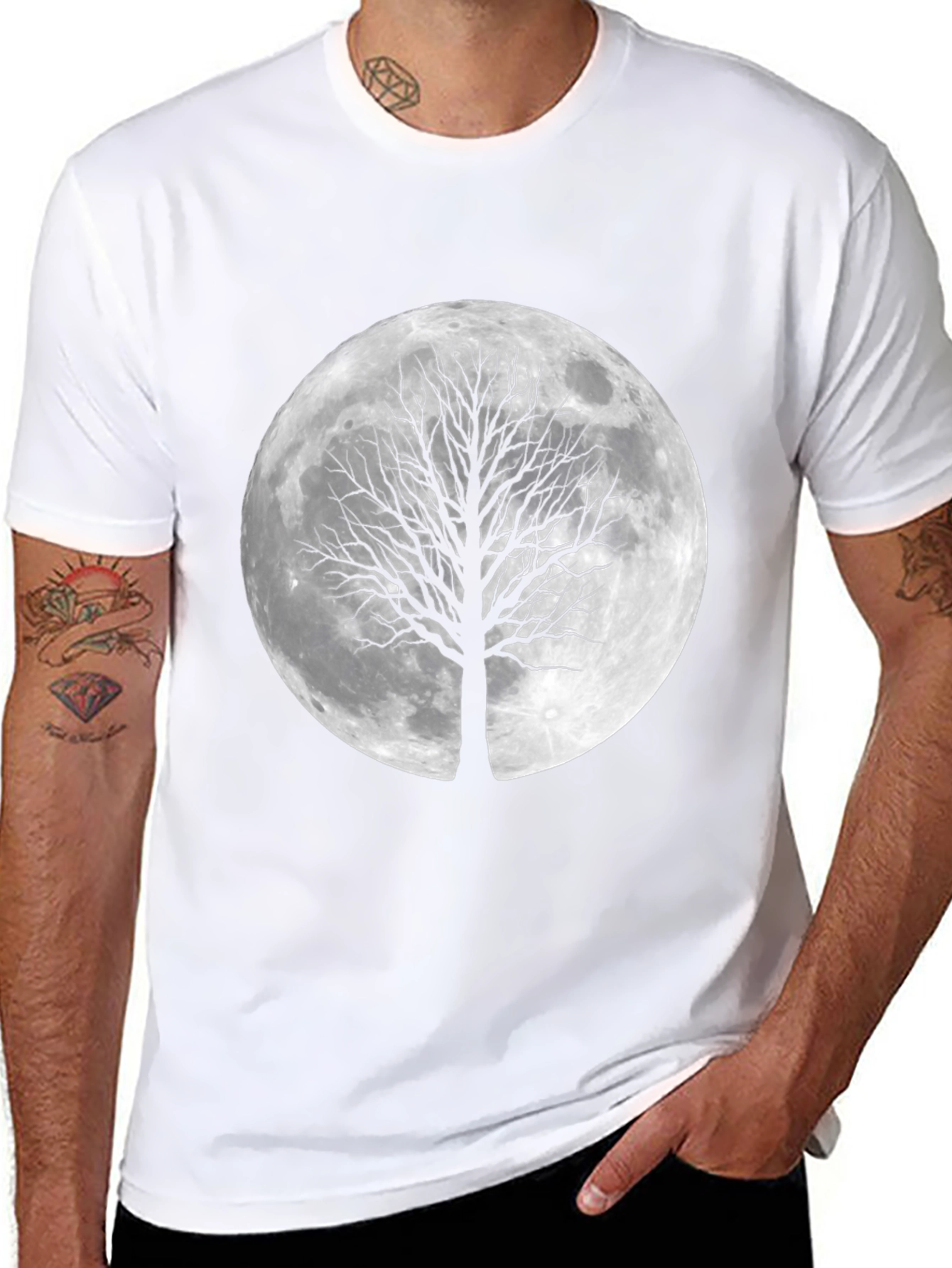 Moon Tree Graphic Tee - Stylish Black T-Shirt