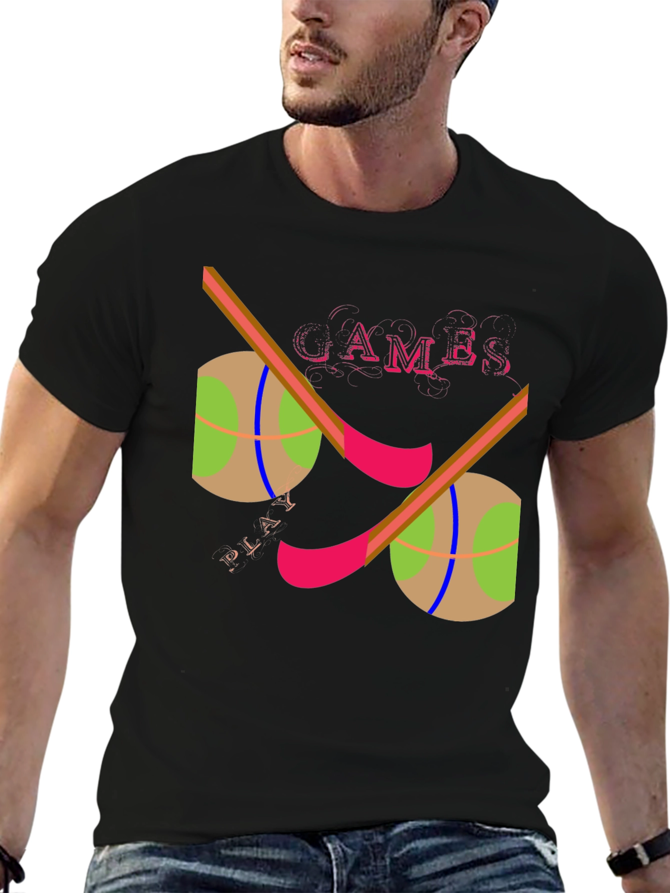 Games Play Graphic Print Black T-Shirt