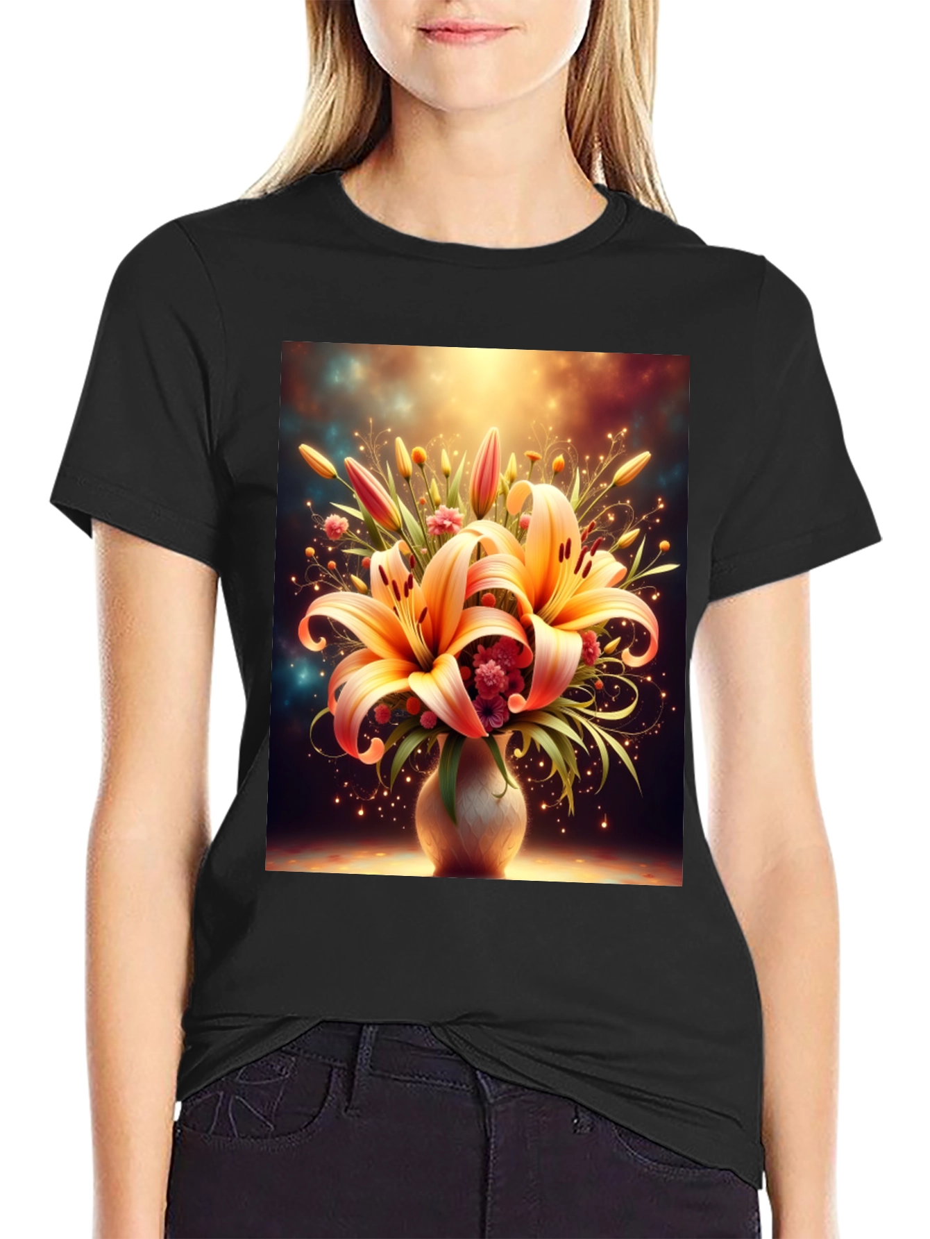 Floral Lily Graphic Tee - Elegant Design