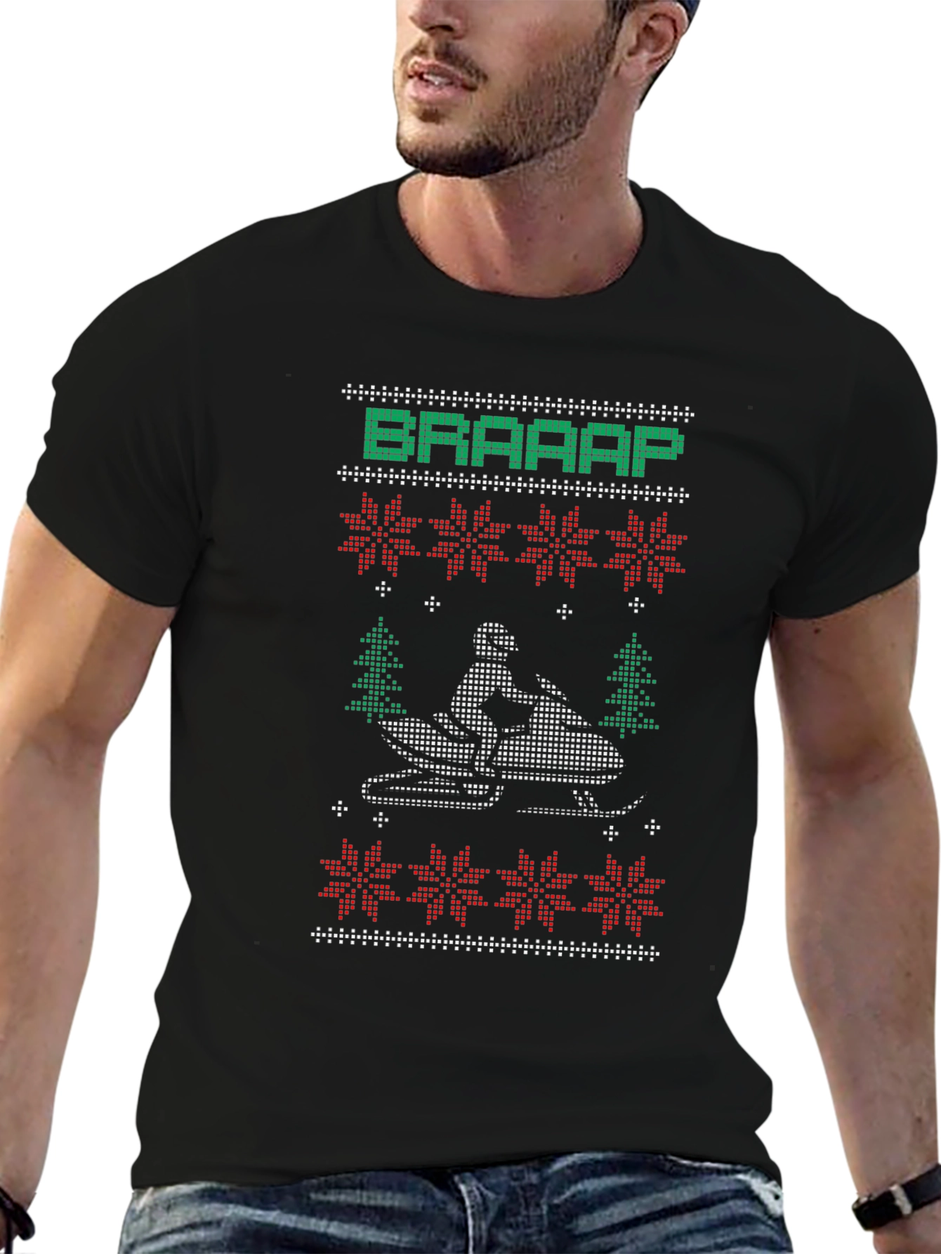Braaap Snowmobile Ugly Christmas Sweater T-Shirt