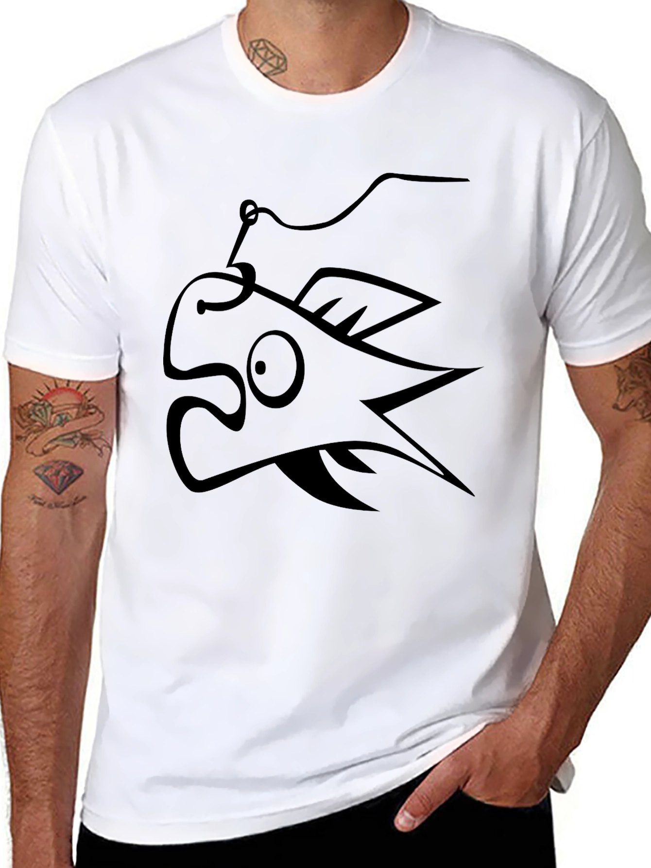 Funny Cartoon Fishing Lure T-Shirt - Black Cotton Tee