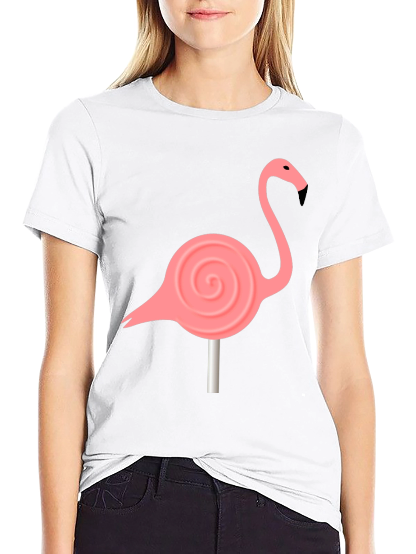 Flamingo Lollipop Graphic Tee - Black Cotton Blend