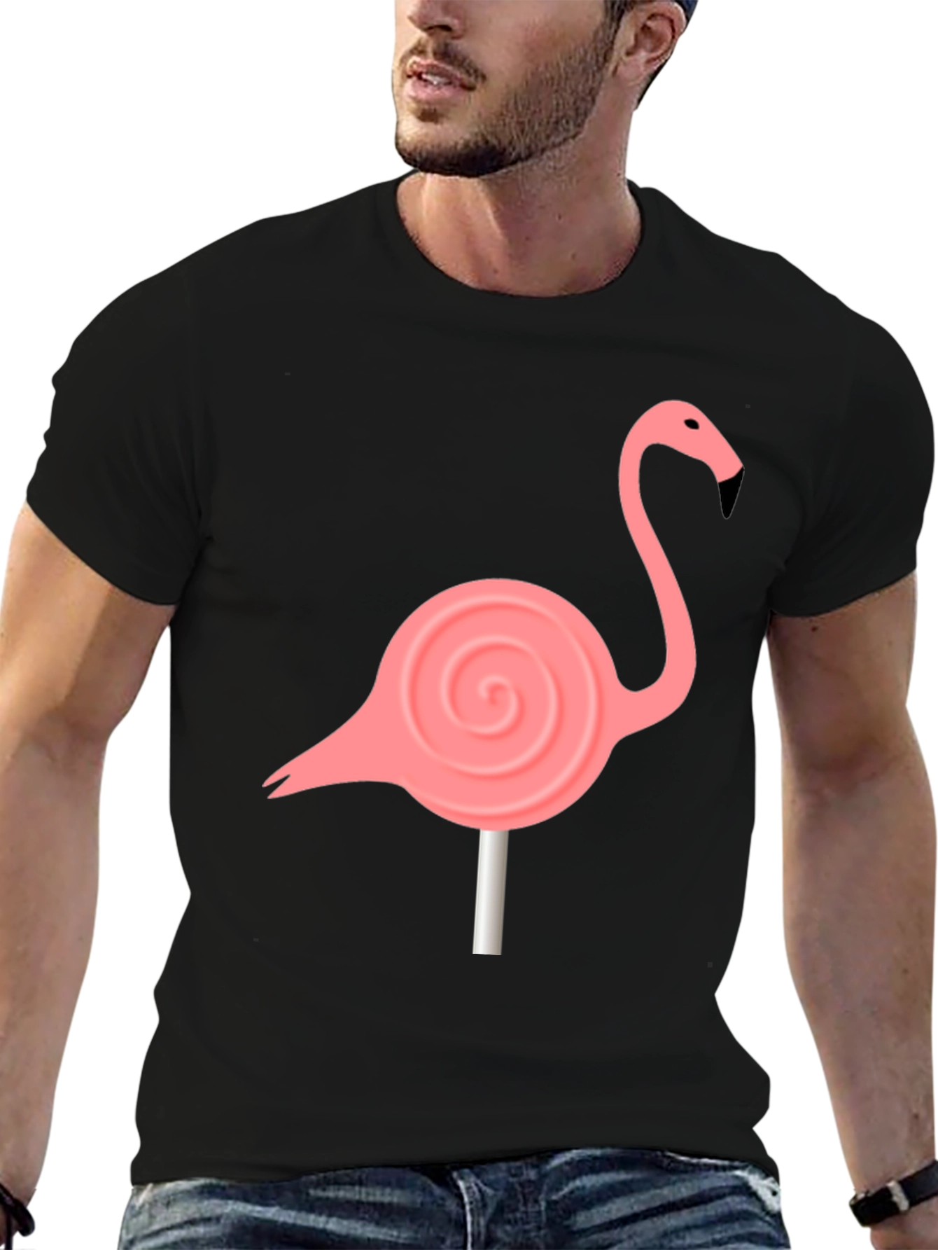Flamingo Lollipop Graphic Tee - Black Cotton Blend