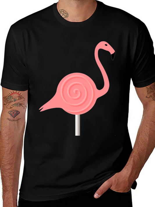 Flamingo Lollipop Graphic Tee - Black Cotton Blend