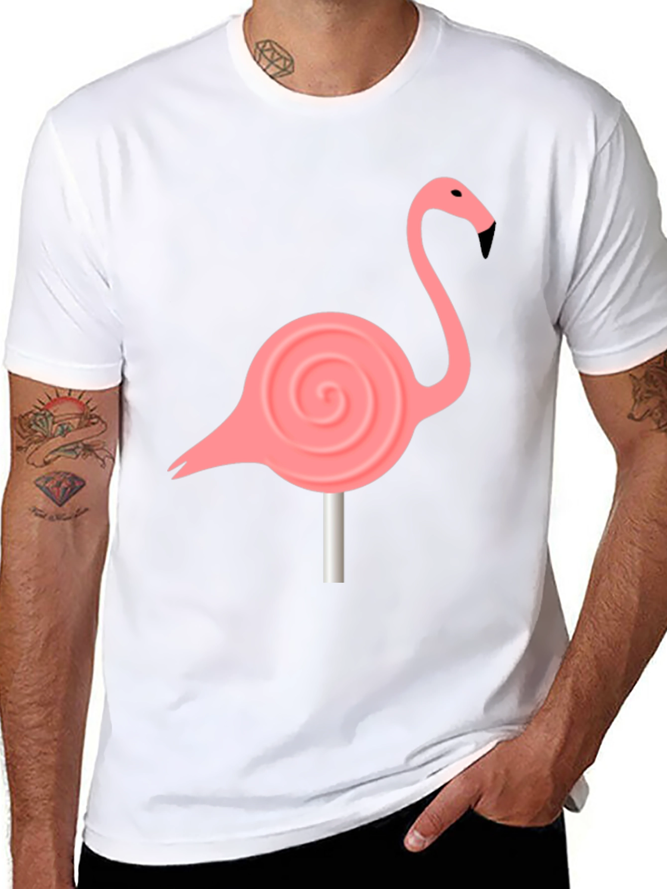 Flamingo Lollipop Graphic Tee - Black Cotton Blend