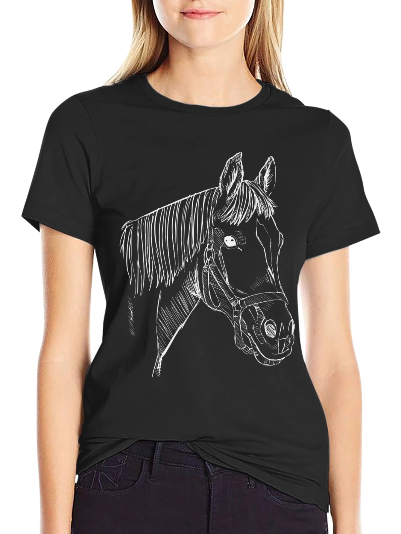 Horse Sketch Graphic Tee - Black Unisex T-Shirt
