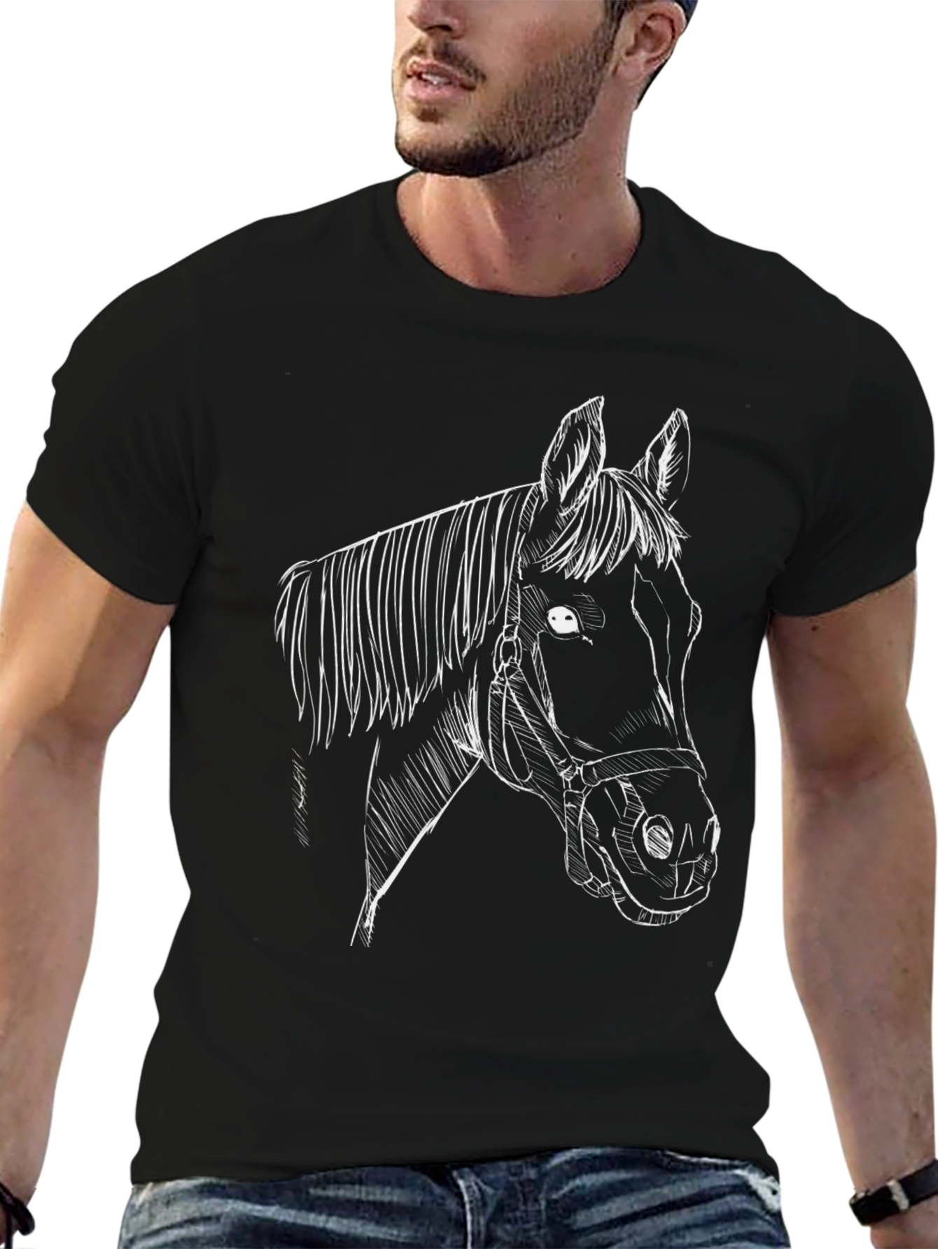 Horse Sketch Graphic Tee - Black Unisex T-Shirt