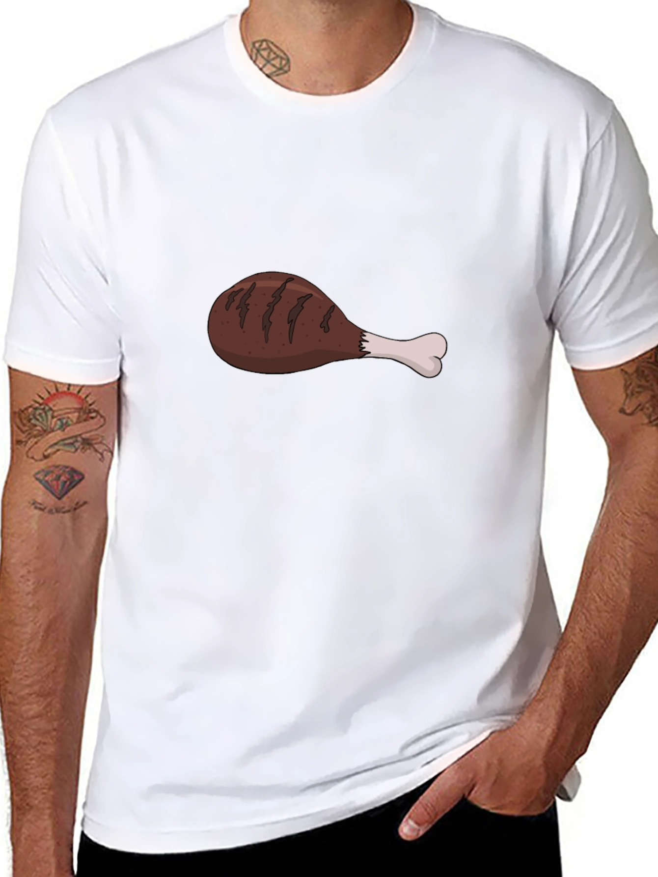 Funny Chicken Leg Graphic Black T-Shirt