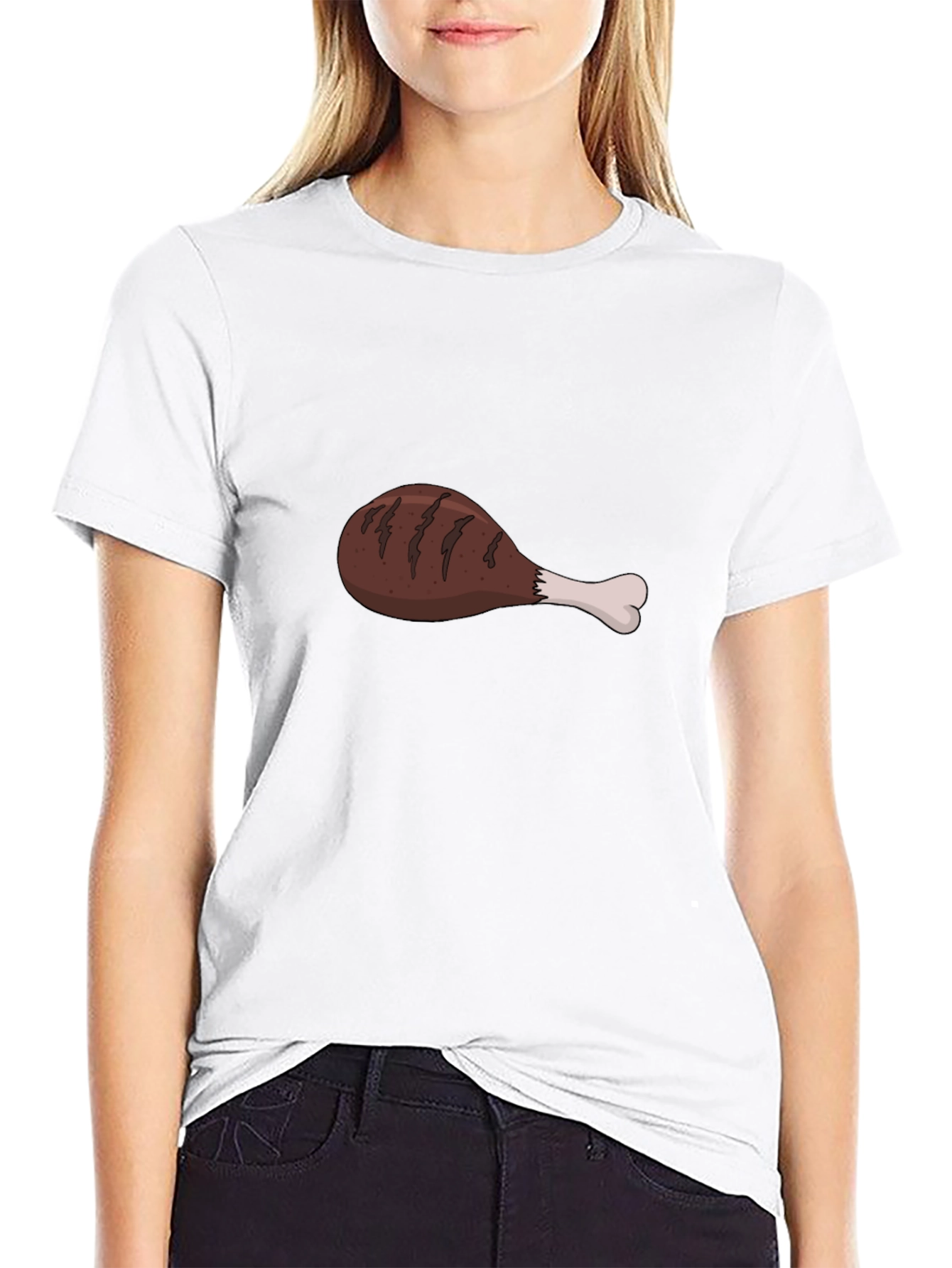 Funny Chicken Leg Graphic Black T-Shirt