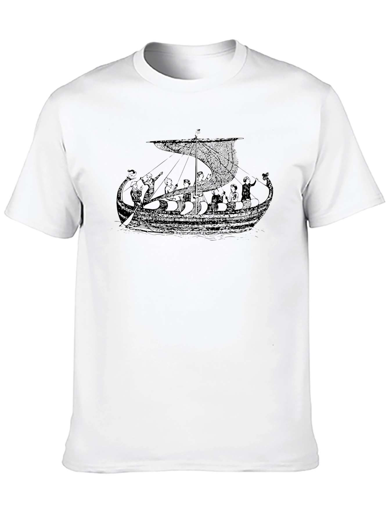 Viking Ship Graphic Tee - Black Cotton T-Shirt