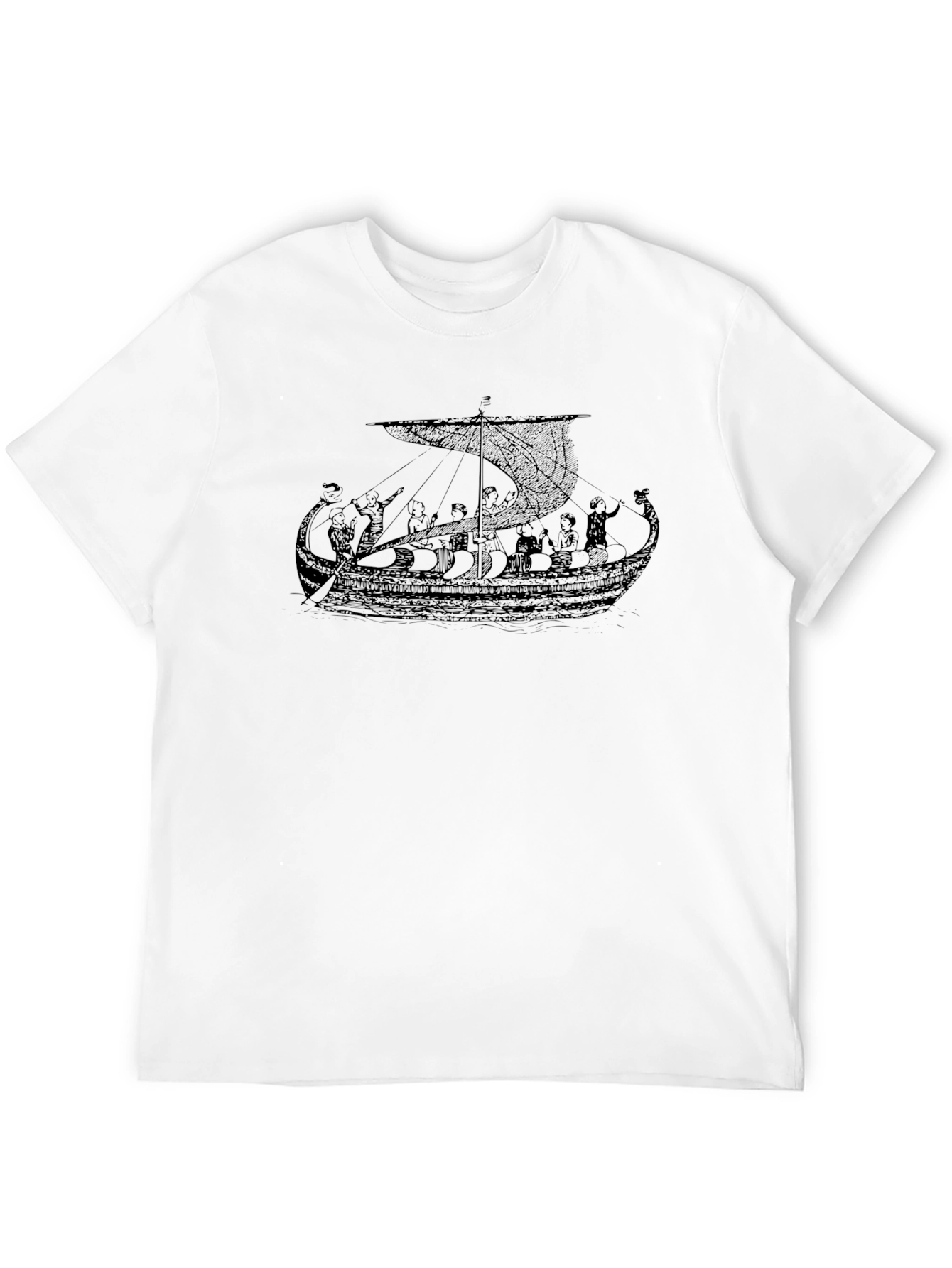 Viking Ship Graphic Tee - Black Cotton T-Shirt