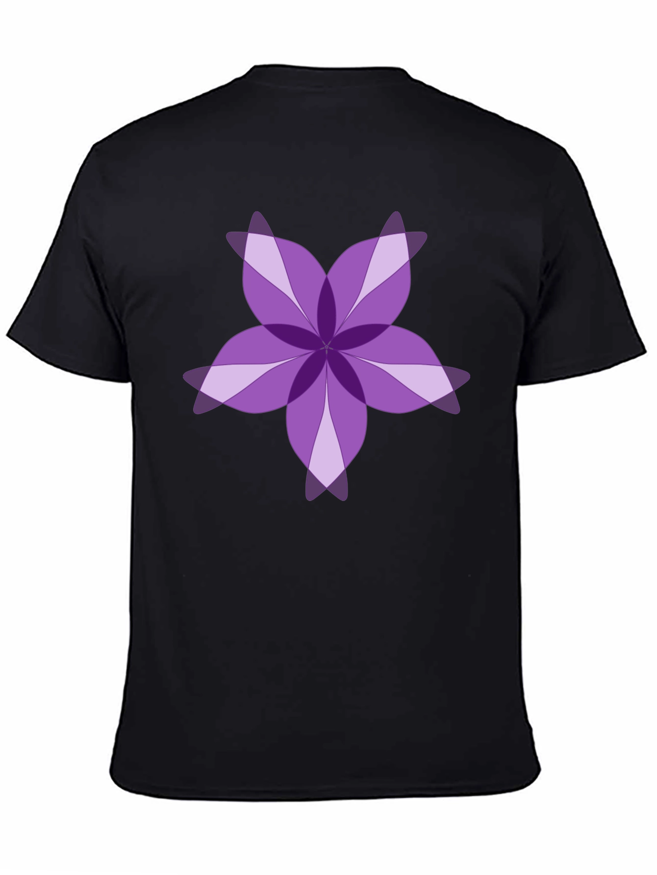 Purple Floral Design Black T-Shirt