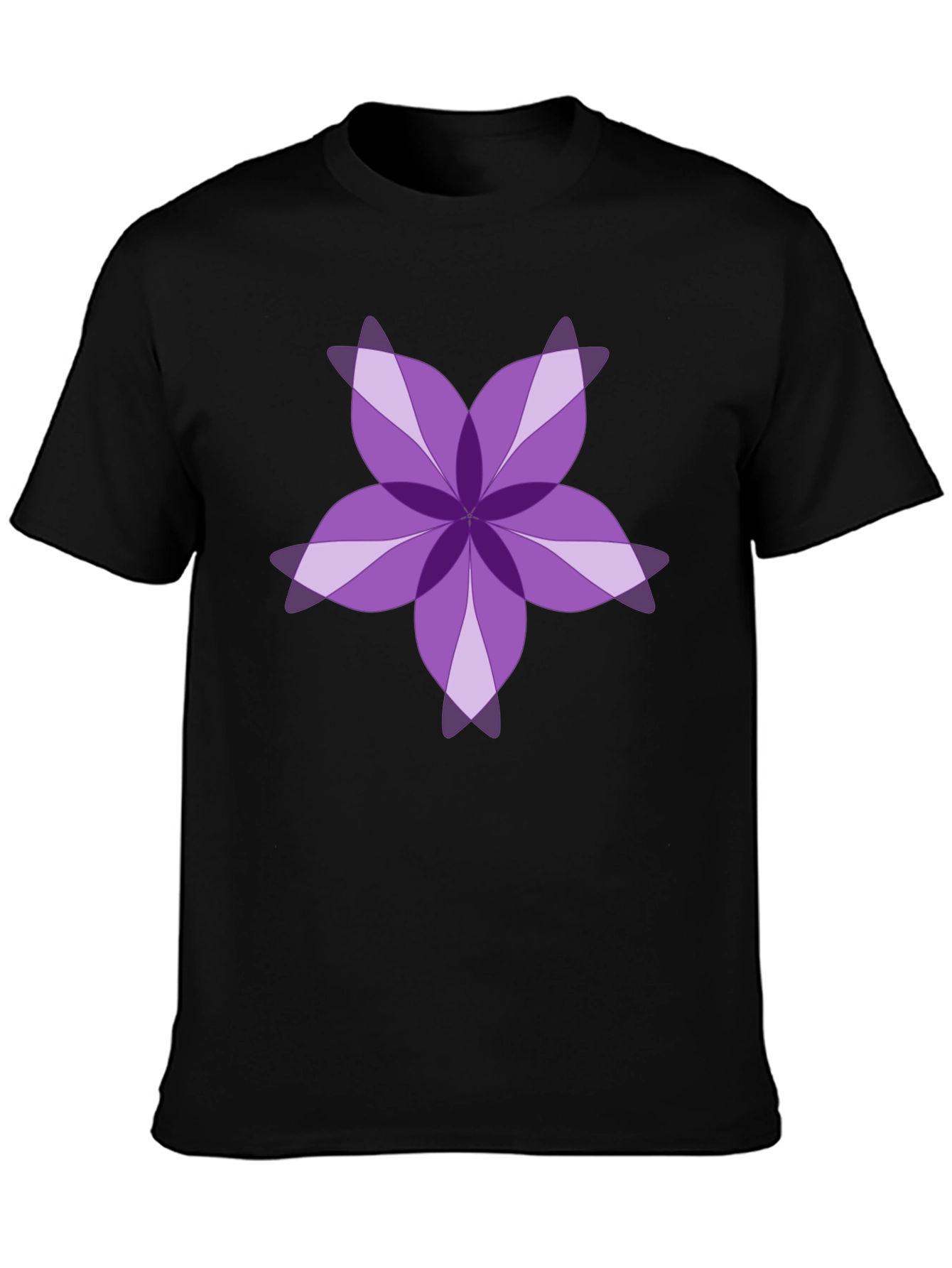 Purple Floral Design Black T-Shirt