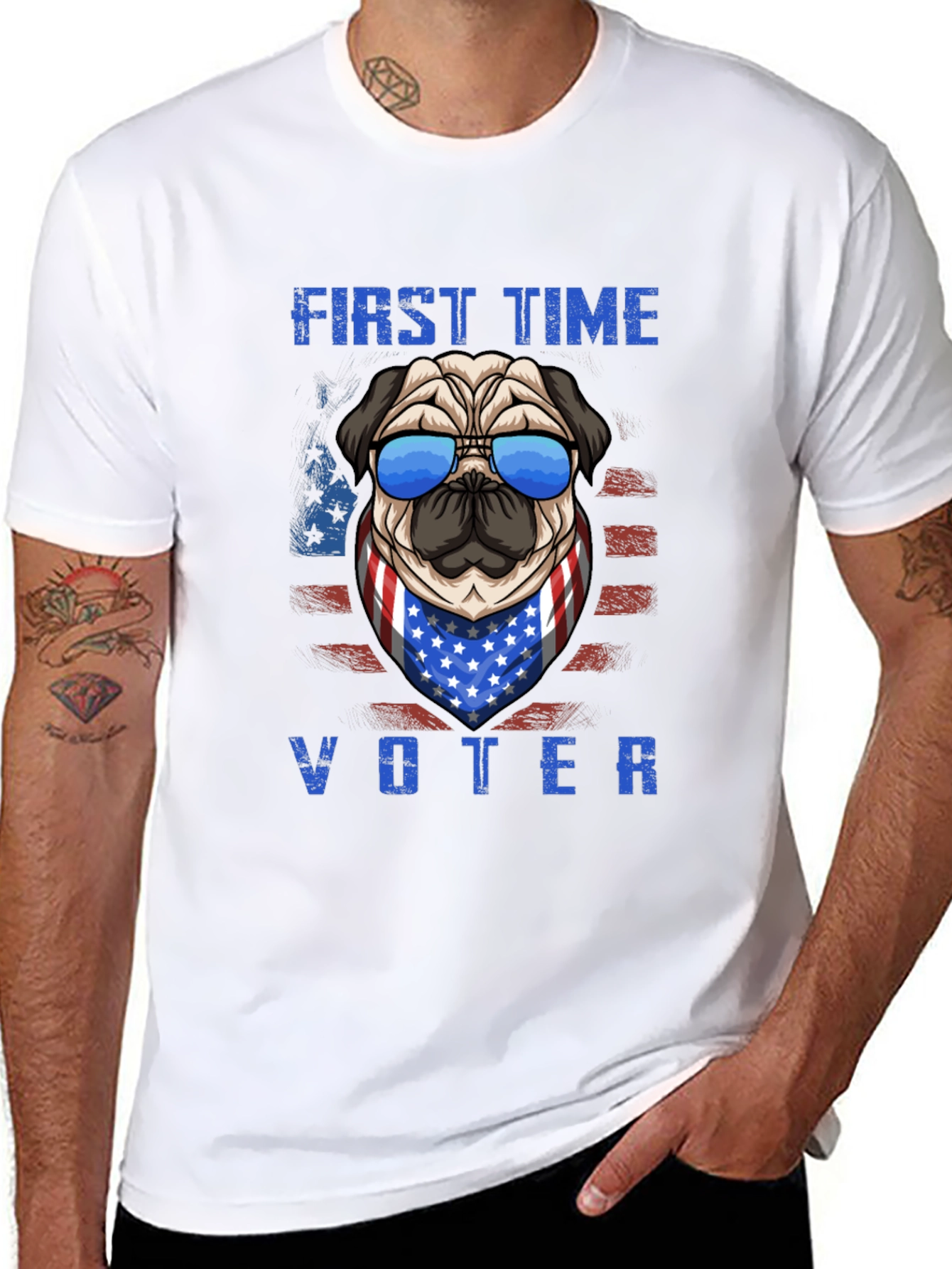 Patriotic Pug First Time Voter T-Shirt