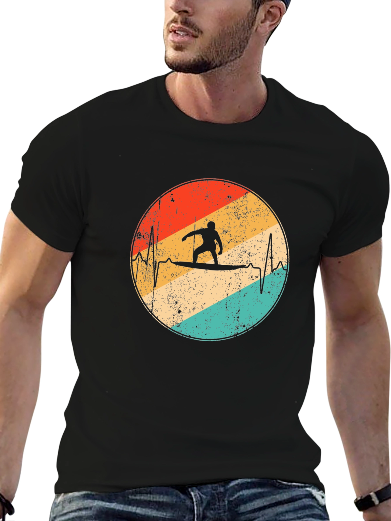 Retro Surfer Heartbeat Graphic Tee