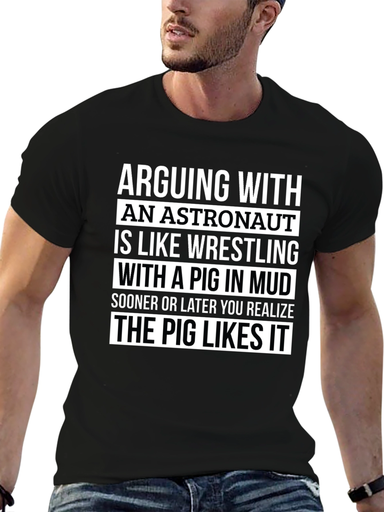 Astronaut Pig Wrestling Graphic T-Shirt