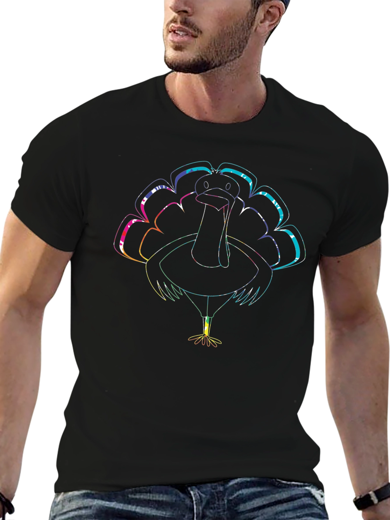 Rainbow Turkey Graphic Tee - Mens Black T-Shirt