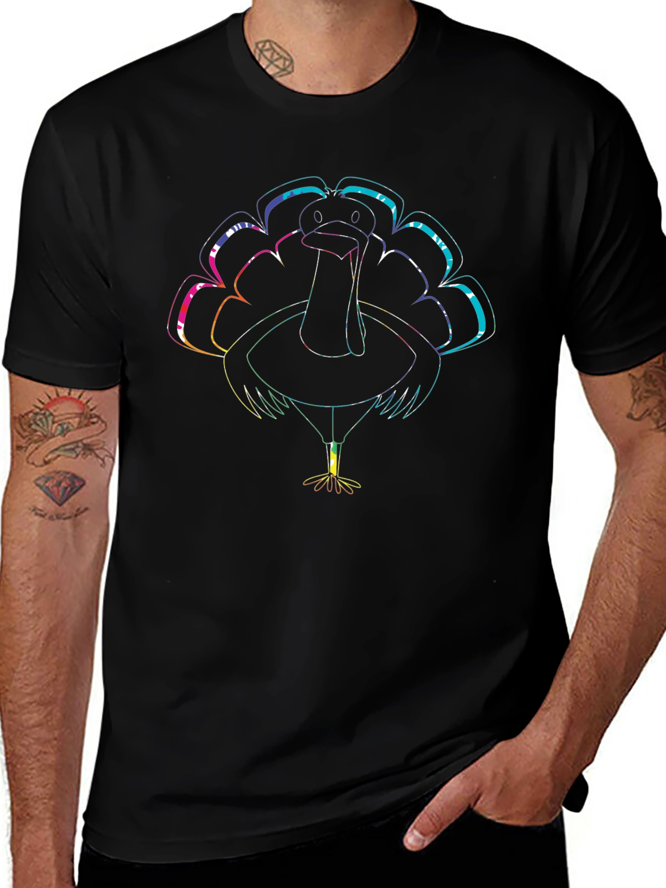 Rainbow Turkey Graphic Tee - Mens Black T-Shirt