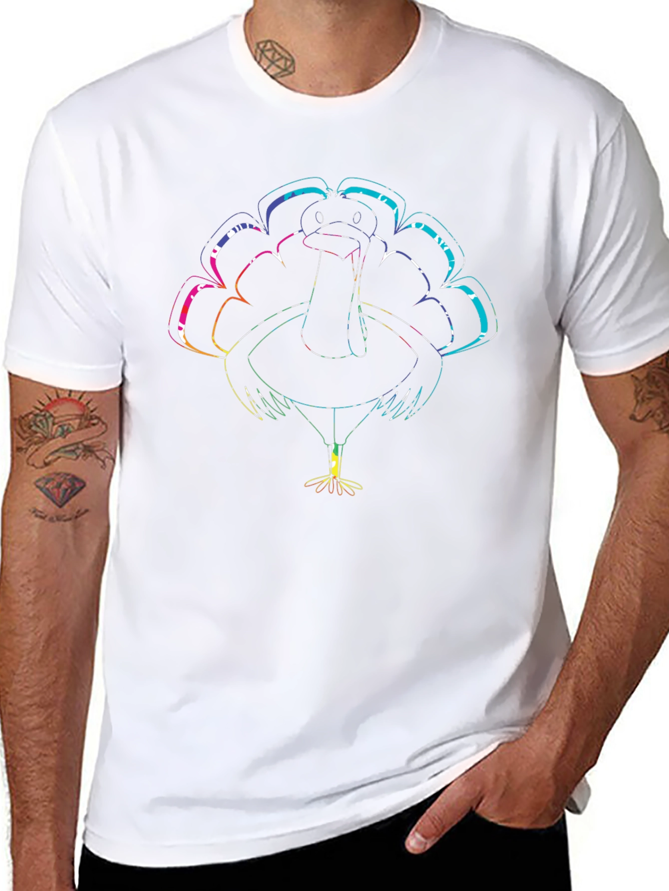 Rainbow Turkey Graphic Tee - Mens Black T-Shirt