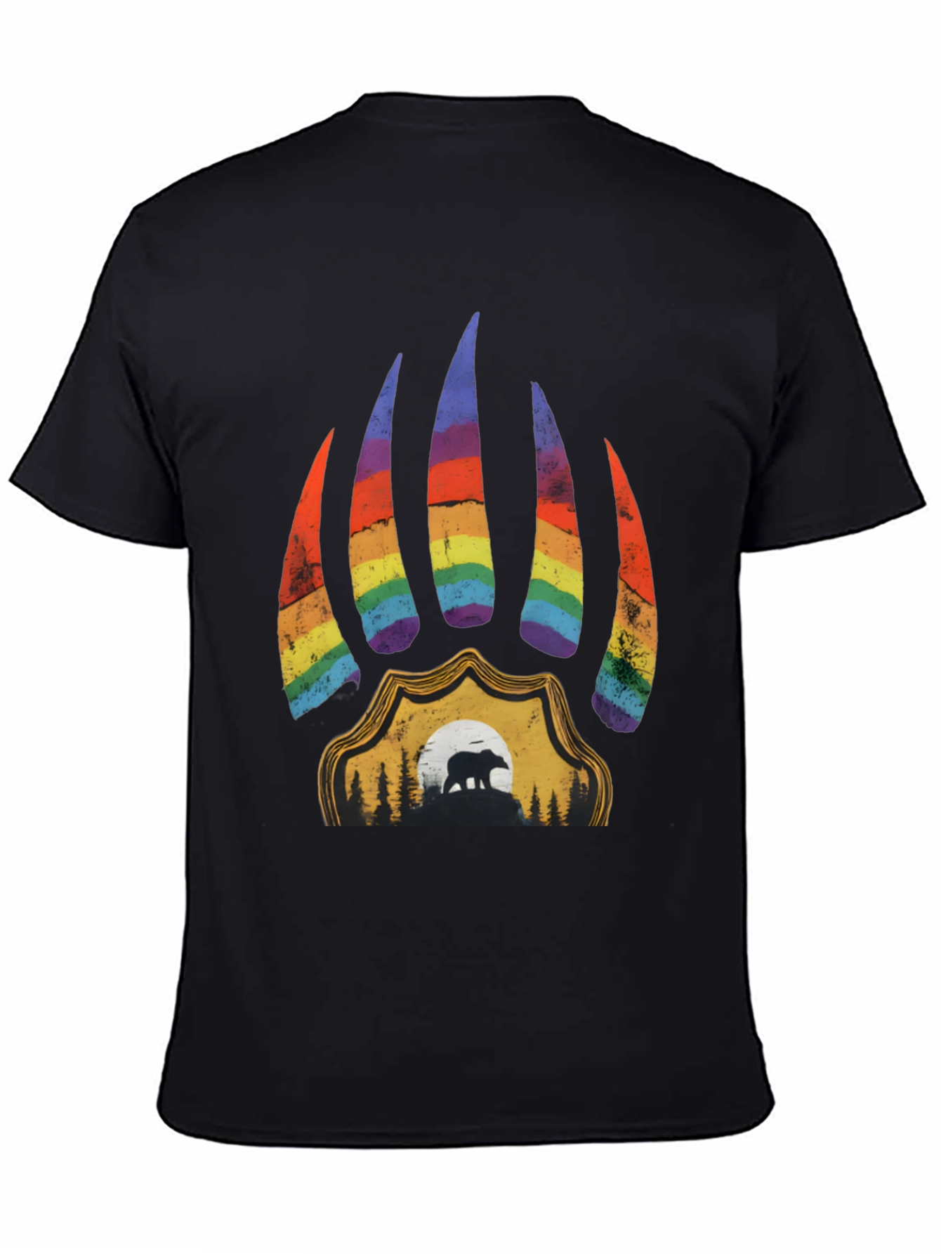Pride Bear Paw Graphic Tee - Black Cotton T-Shirt
