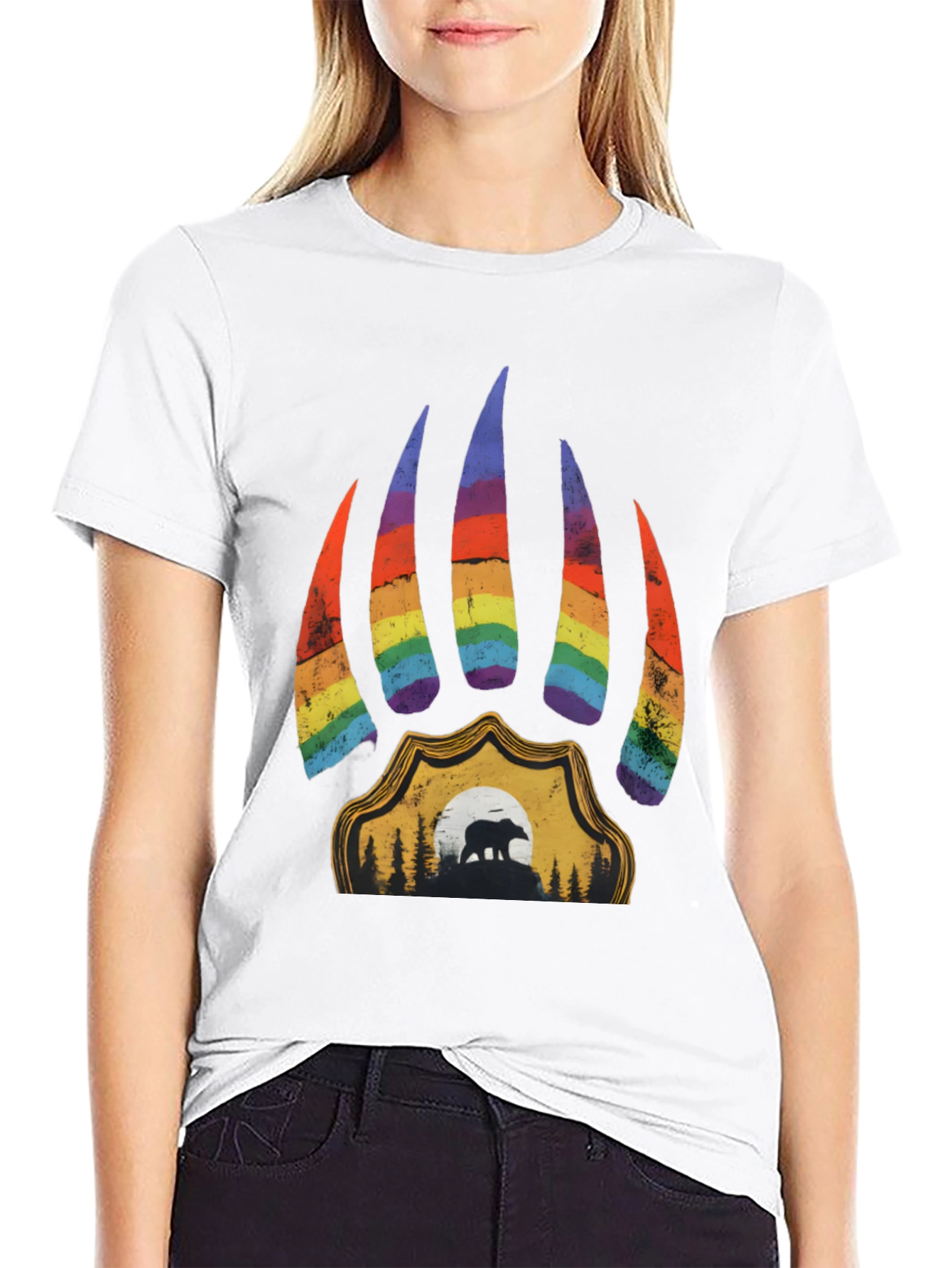 Pride Bear Paw Graphic Tee - Black Cotton T-Shirt