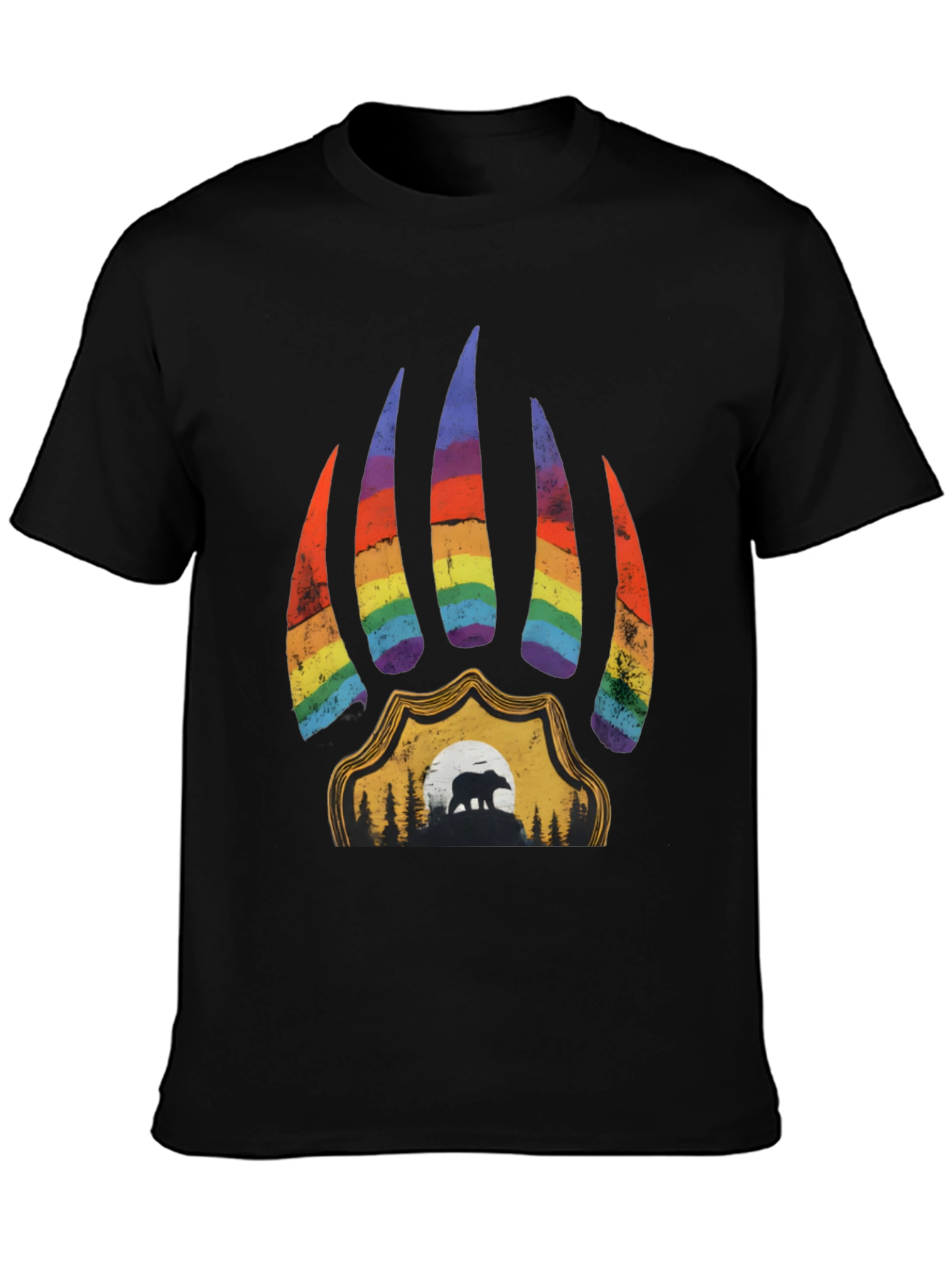 Pride Bear Paw Graphic Tee - Black Cotton T-Shirt