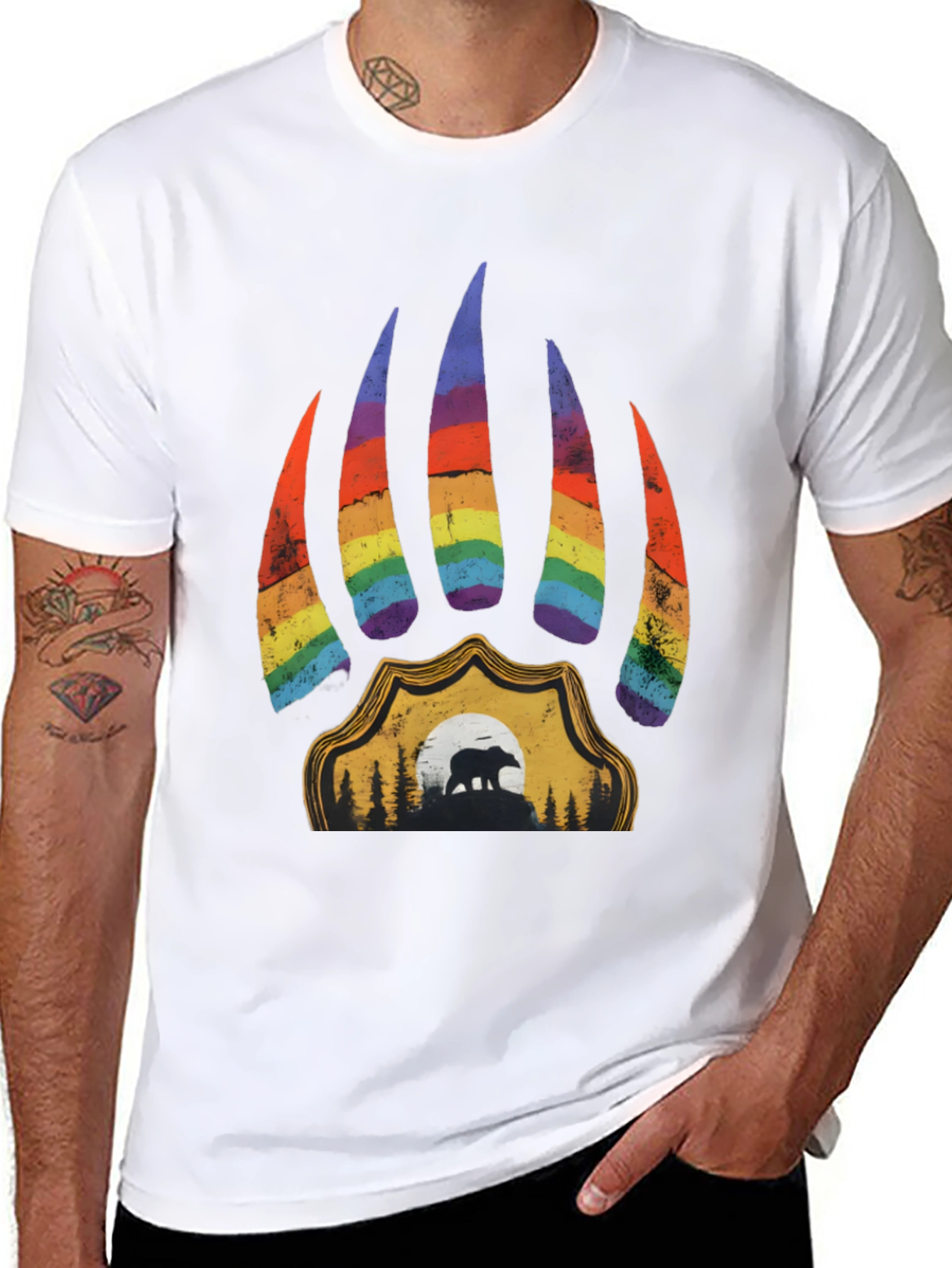 Pride Bear Paw Graphic Tee - Black Cotton T-Shirt