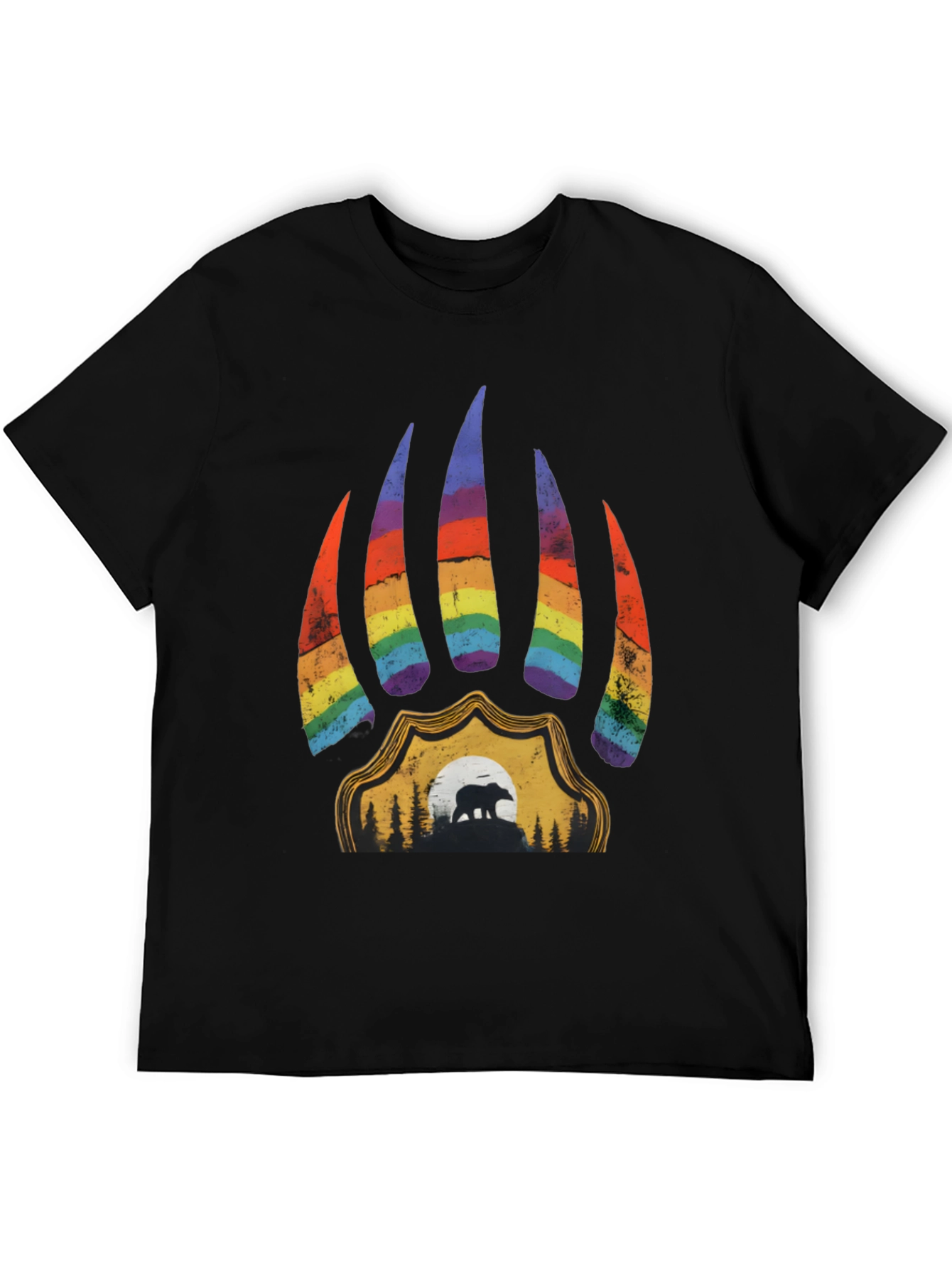 Pride Bear Paw Graphic Tee - Black Cotton T-Shirt
