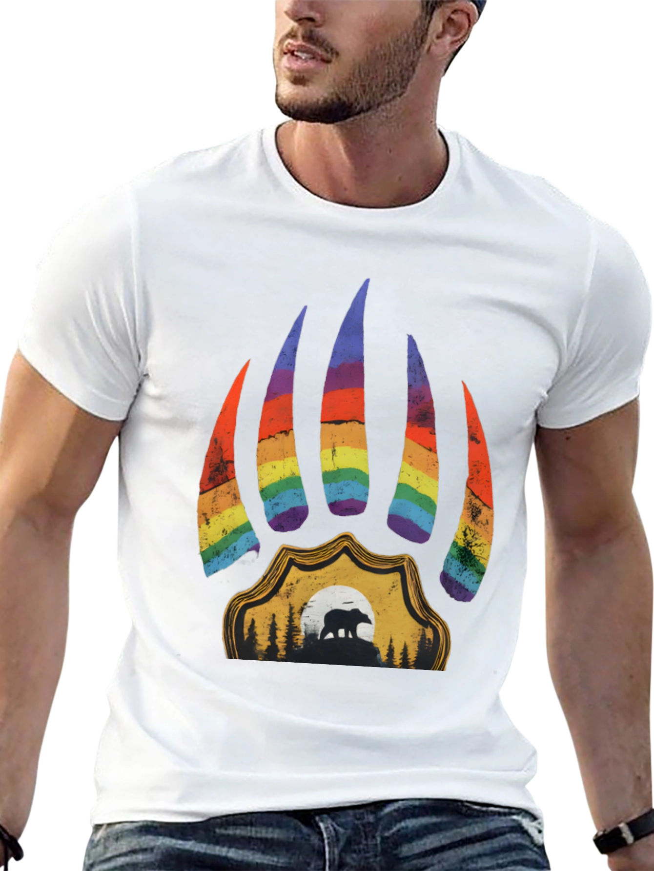 Pride Bear Paw Graphic Tee - Black Cotton T-Shirt
