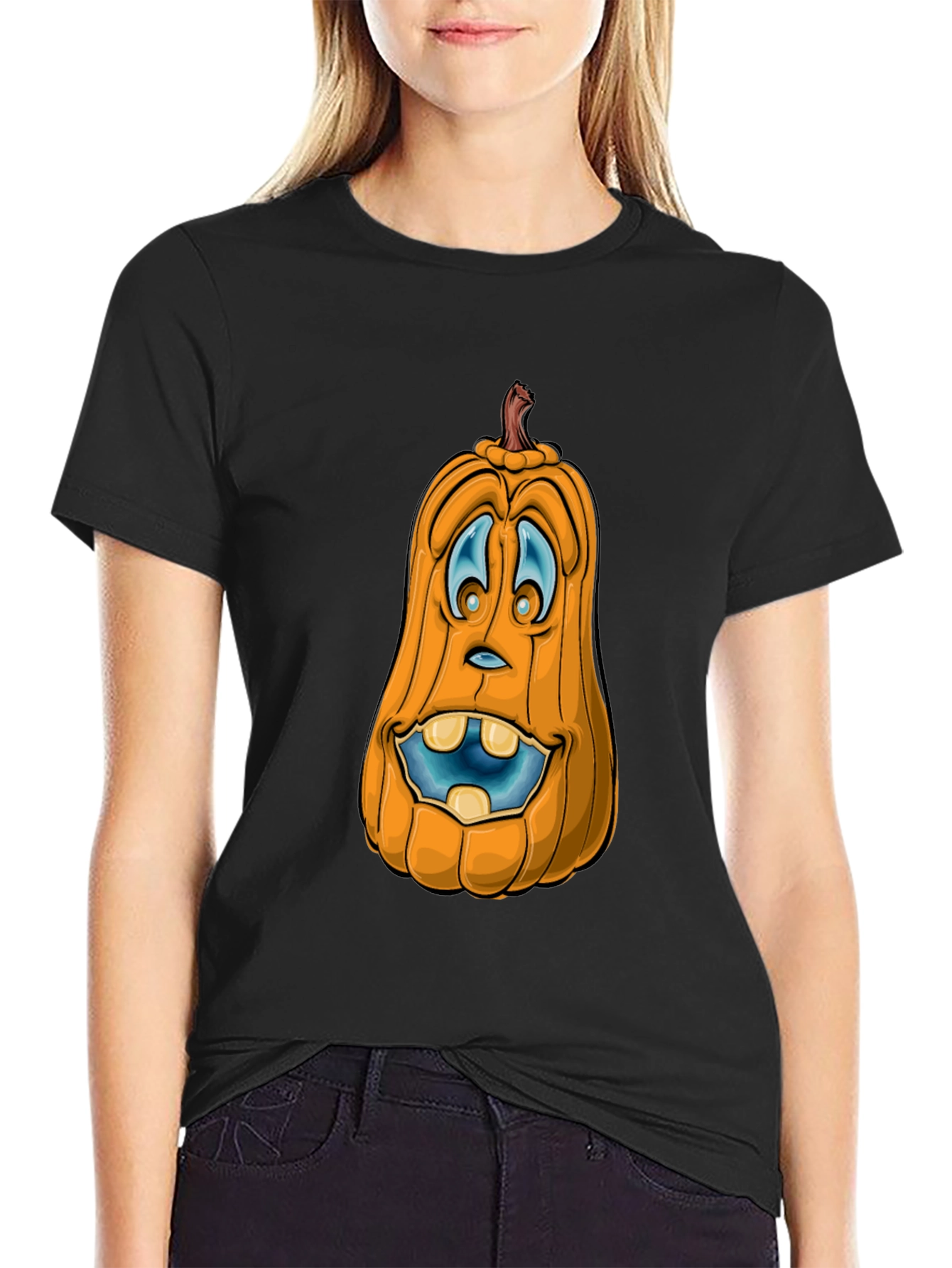 Funny Pumpkin Face Graphic T-Shirt - Halloween Style