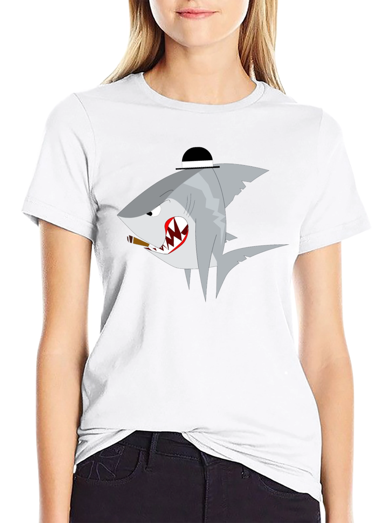 Shark with Hat Graphic T-Shirt - Novelty Tee