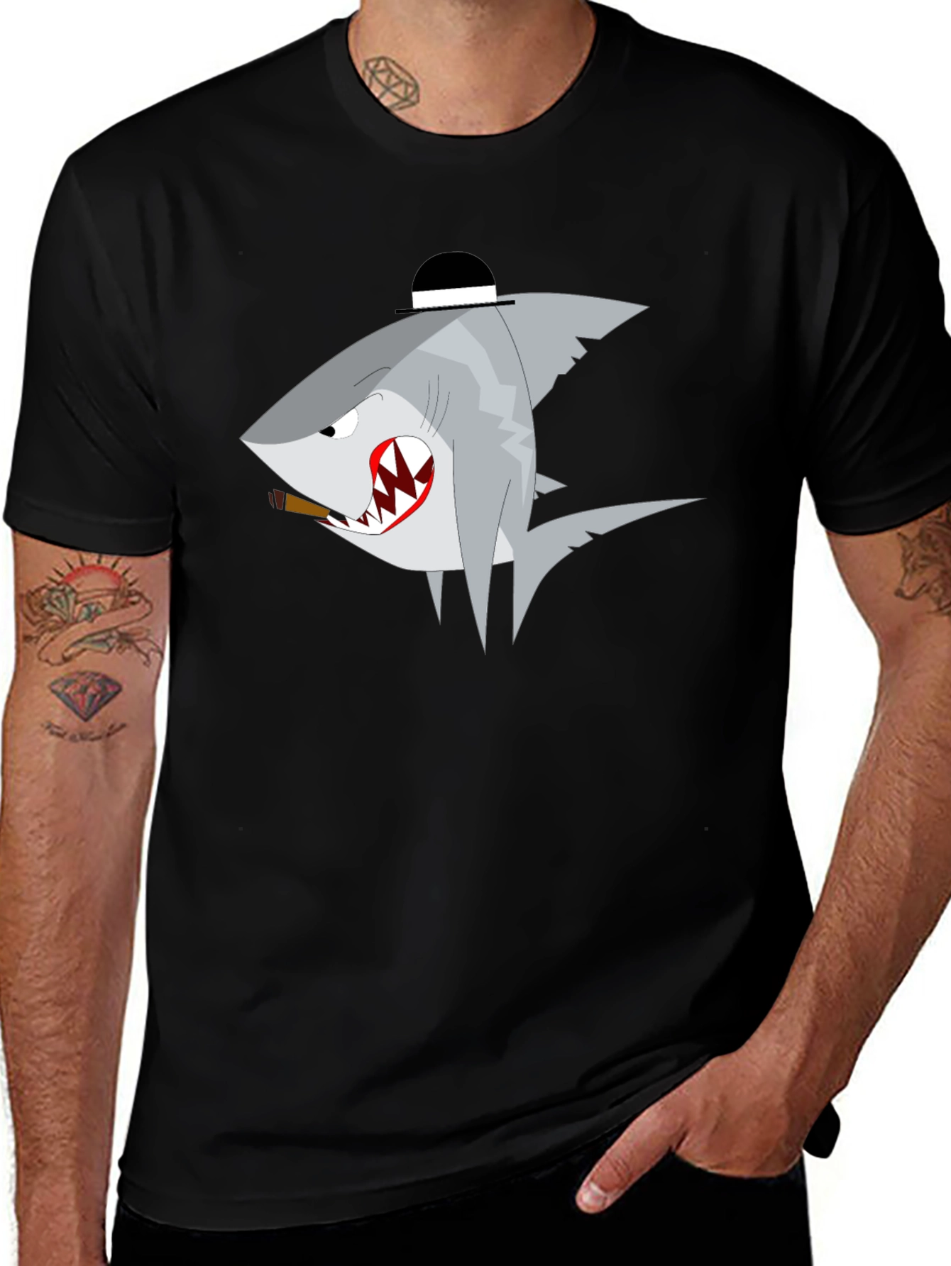 Shark with Hat Graphic T-Shirt - Novelty Tee