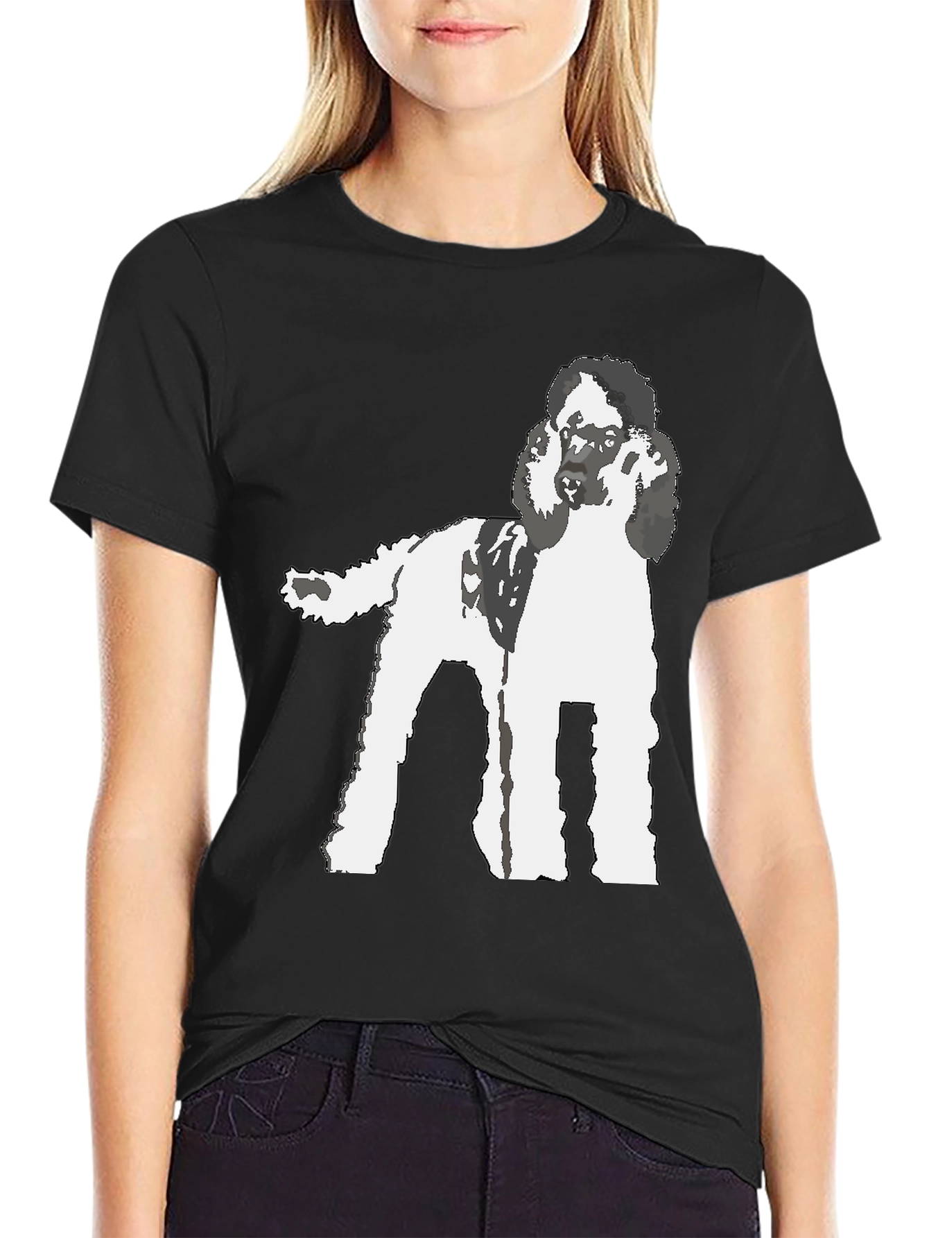 Poodle Graphic T-Shirt - Black Cotton Blend