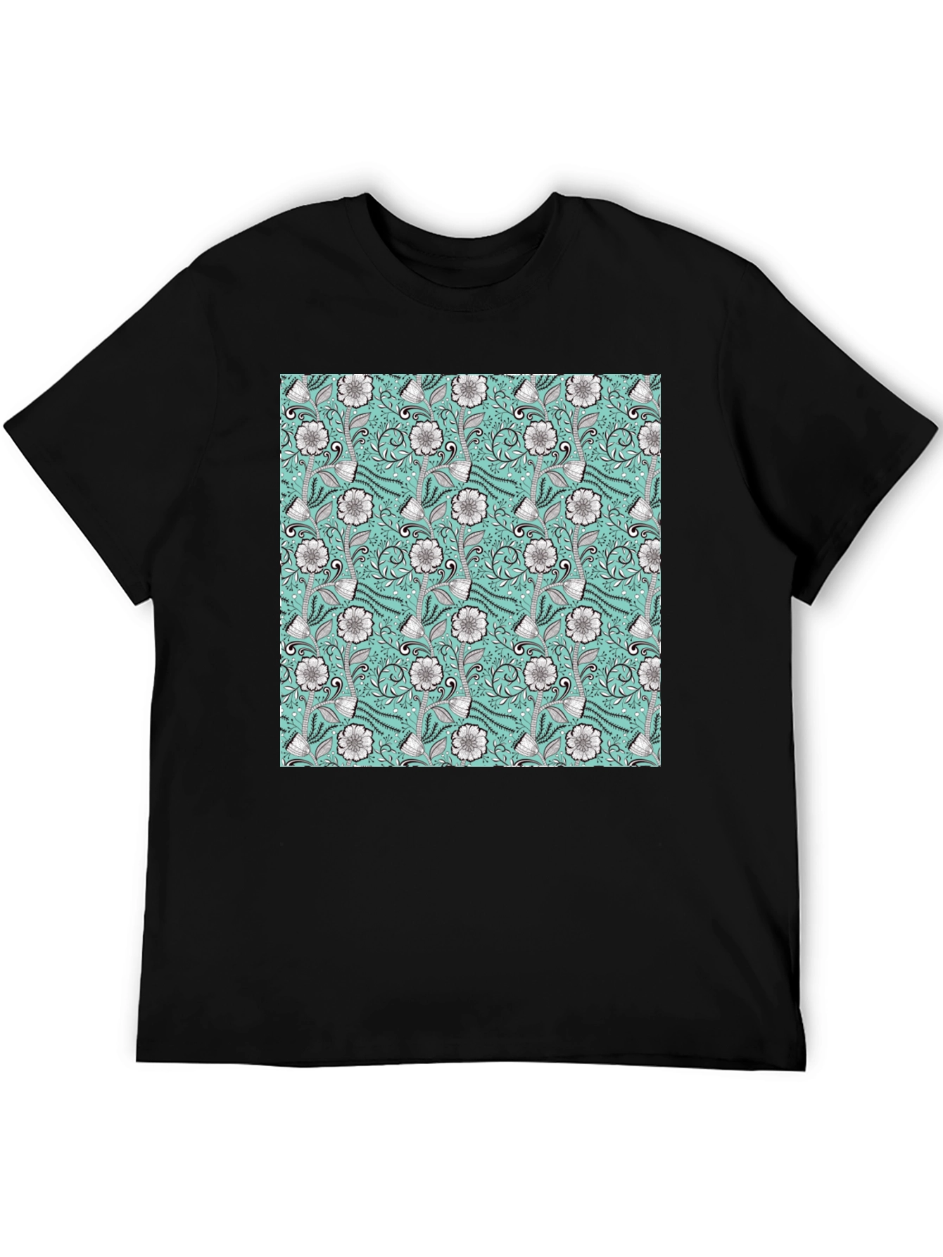 Floral Pattern Black T-Shirt