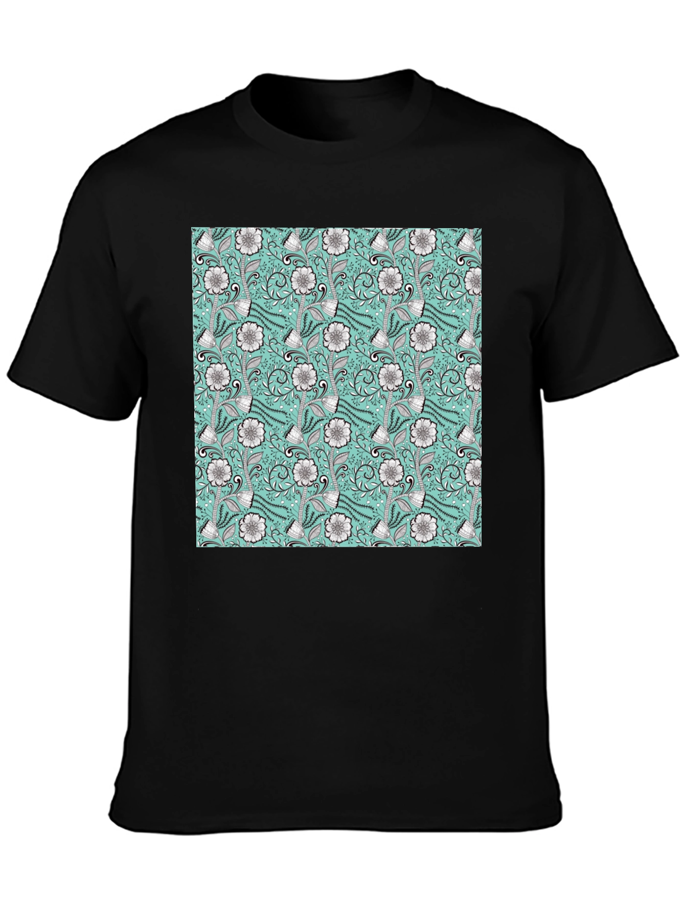 Floral Pattern Black T-Shirt