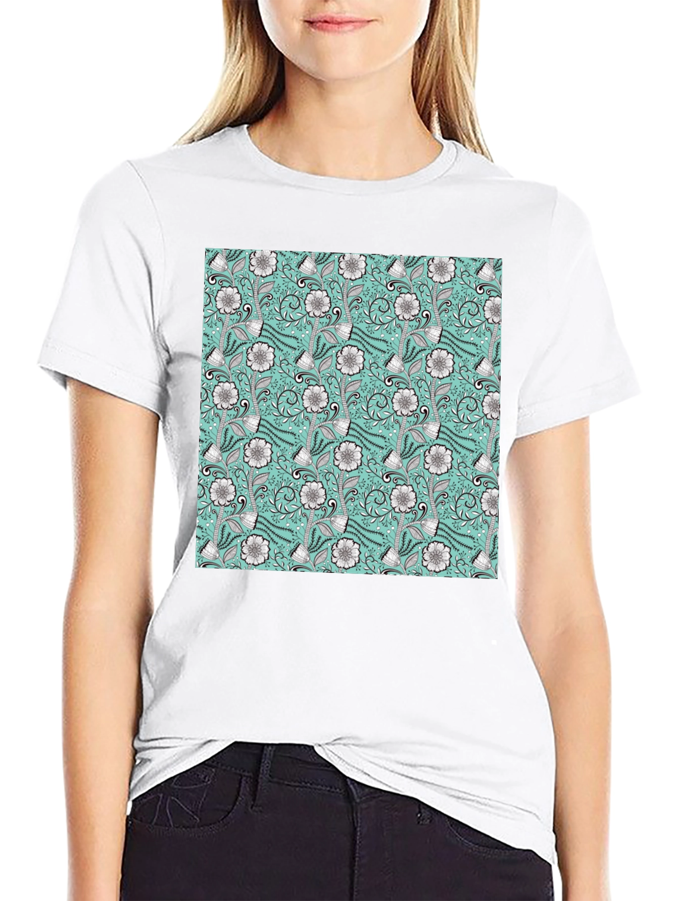 Floral Pattern Black T-Shirt