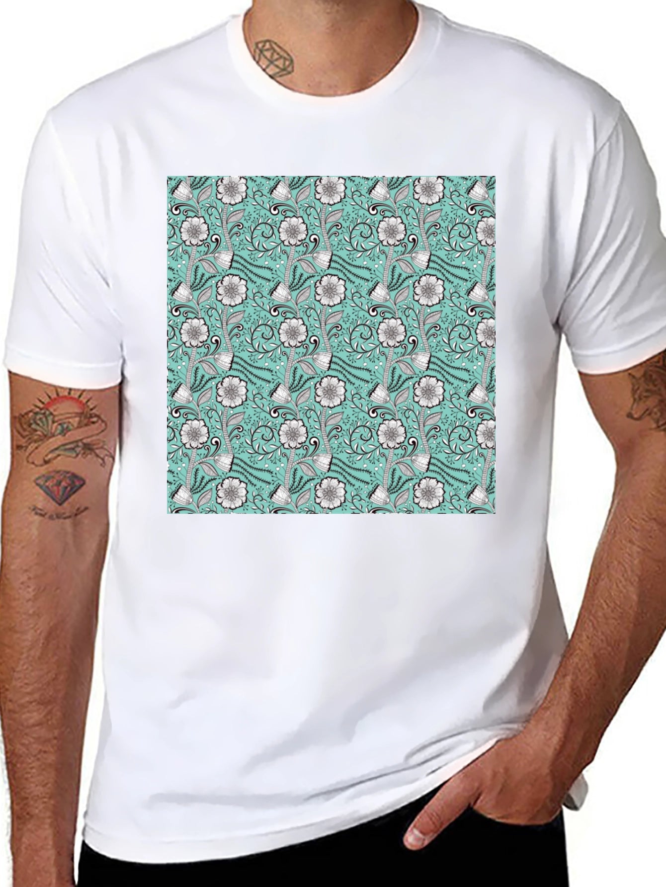 Floral Pattern Black T-Shirt