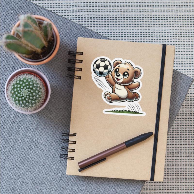 happy bear playing with a soccer ball