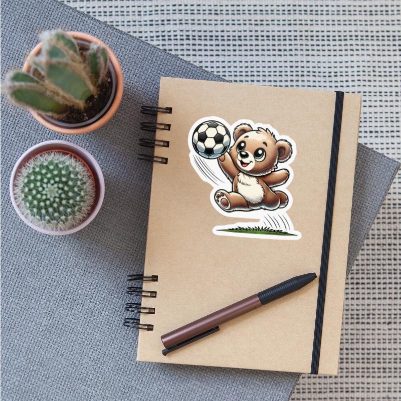 happy bear playing with a soccer ball