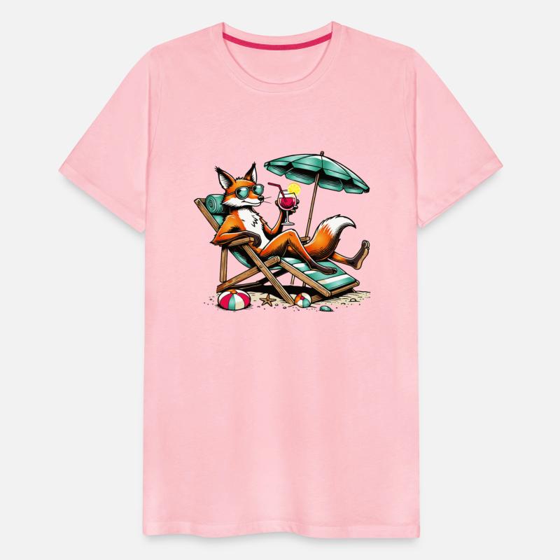happy cartoon fox on the beach on a lounger