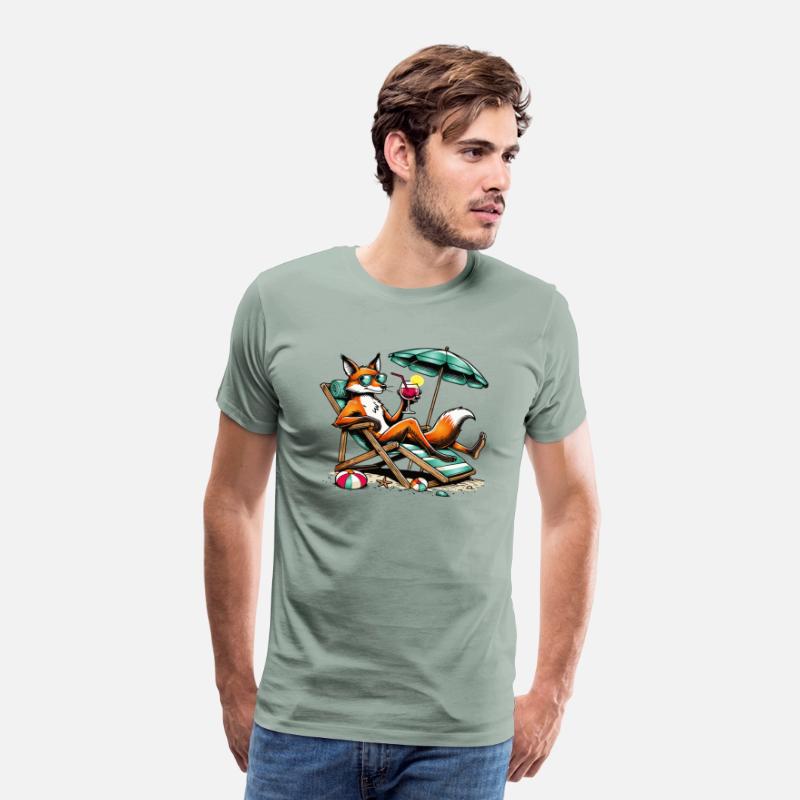happy cartoon fox on the beach on a lounger