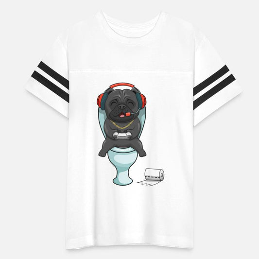 Hardcore gamer pug playing on the toilet