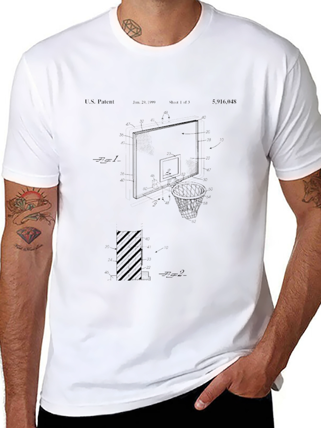 Basketball Hoop Patent Print Black T-Shirt