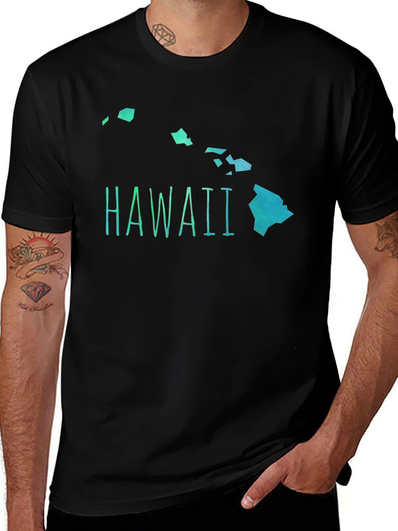 Hawaii Islands Graphic Mens Black T-Shirt