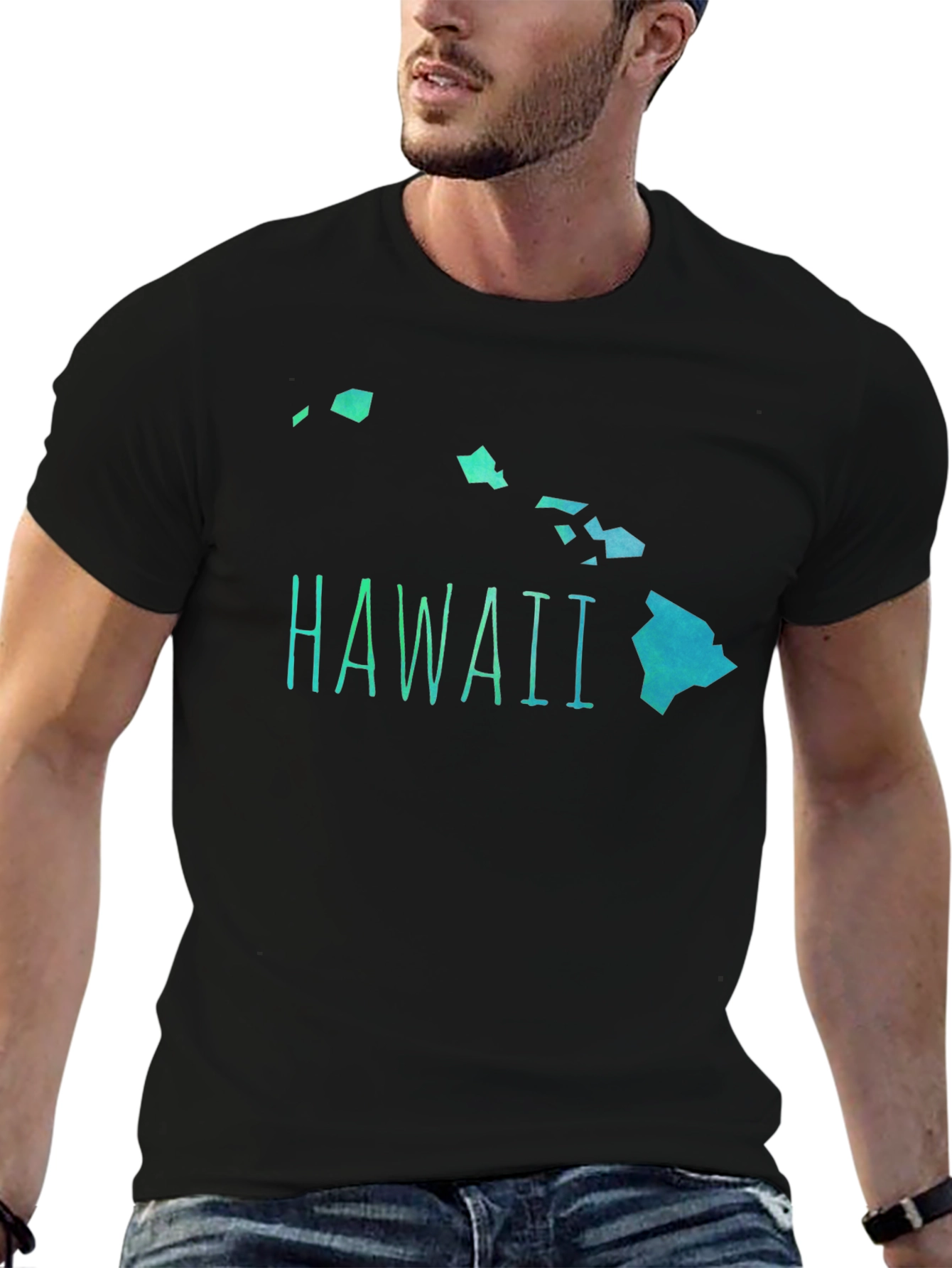 Hawaii Islands Graphic Mens Black T-Shirt