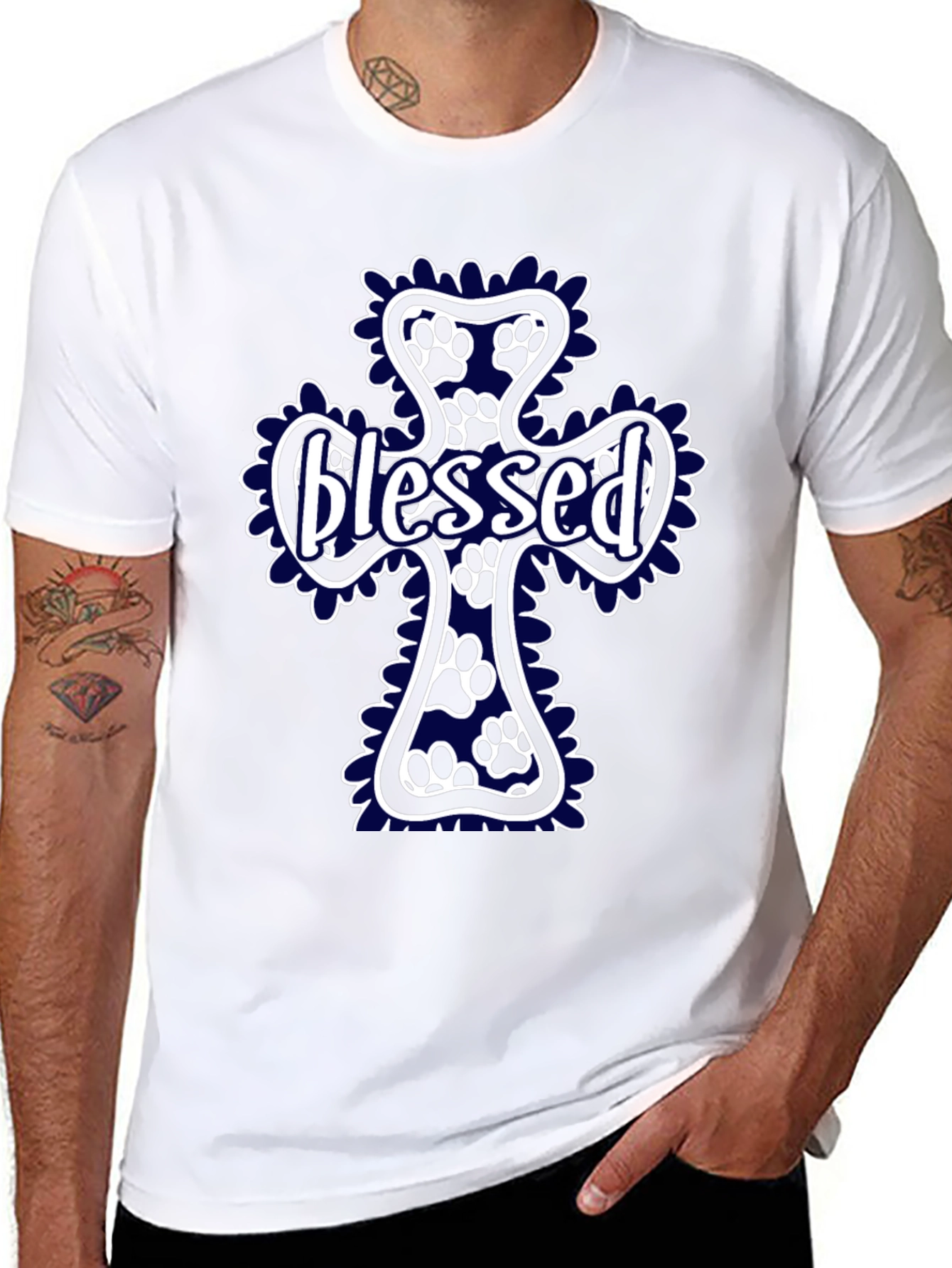 Blessed Paw Print Cross T-Shirt